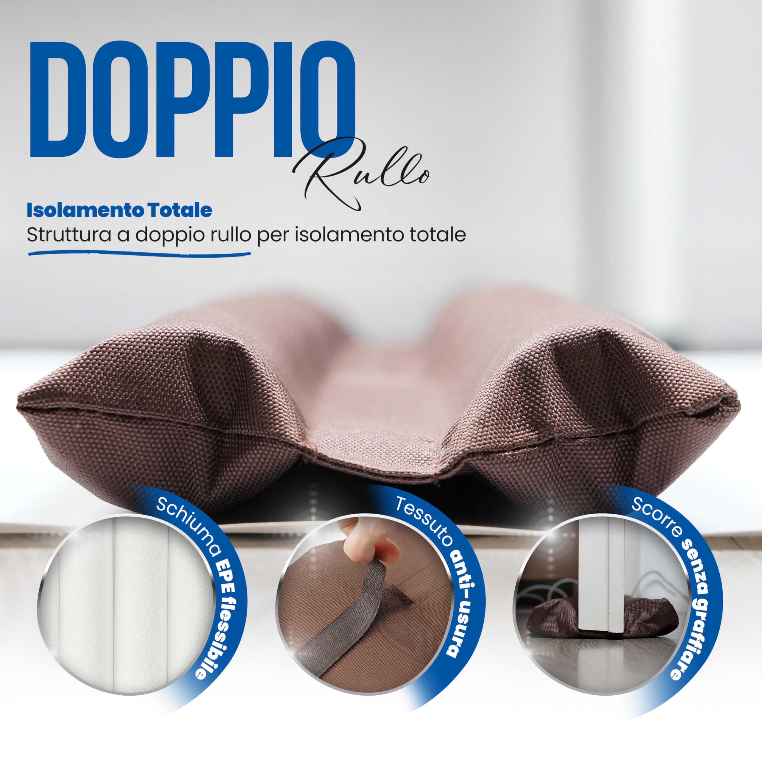 Paraspifferi Sottoporta 90 cm Doppio Tubi Scorrevoli – Isolante Termico e Acustico (Marrone)