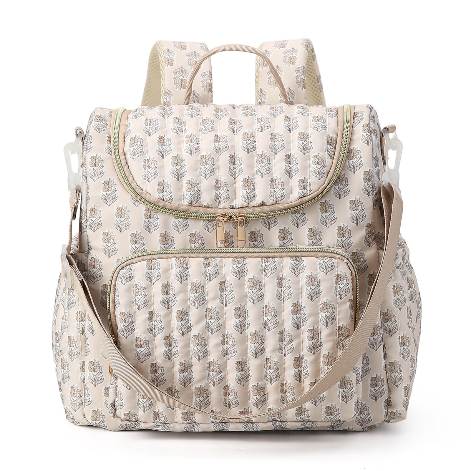 Floral Diaper Bag Backpack, Nappy Changing Bag with Stroller Strap (Style 6)