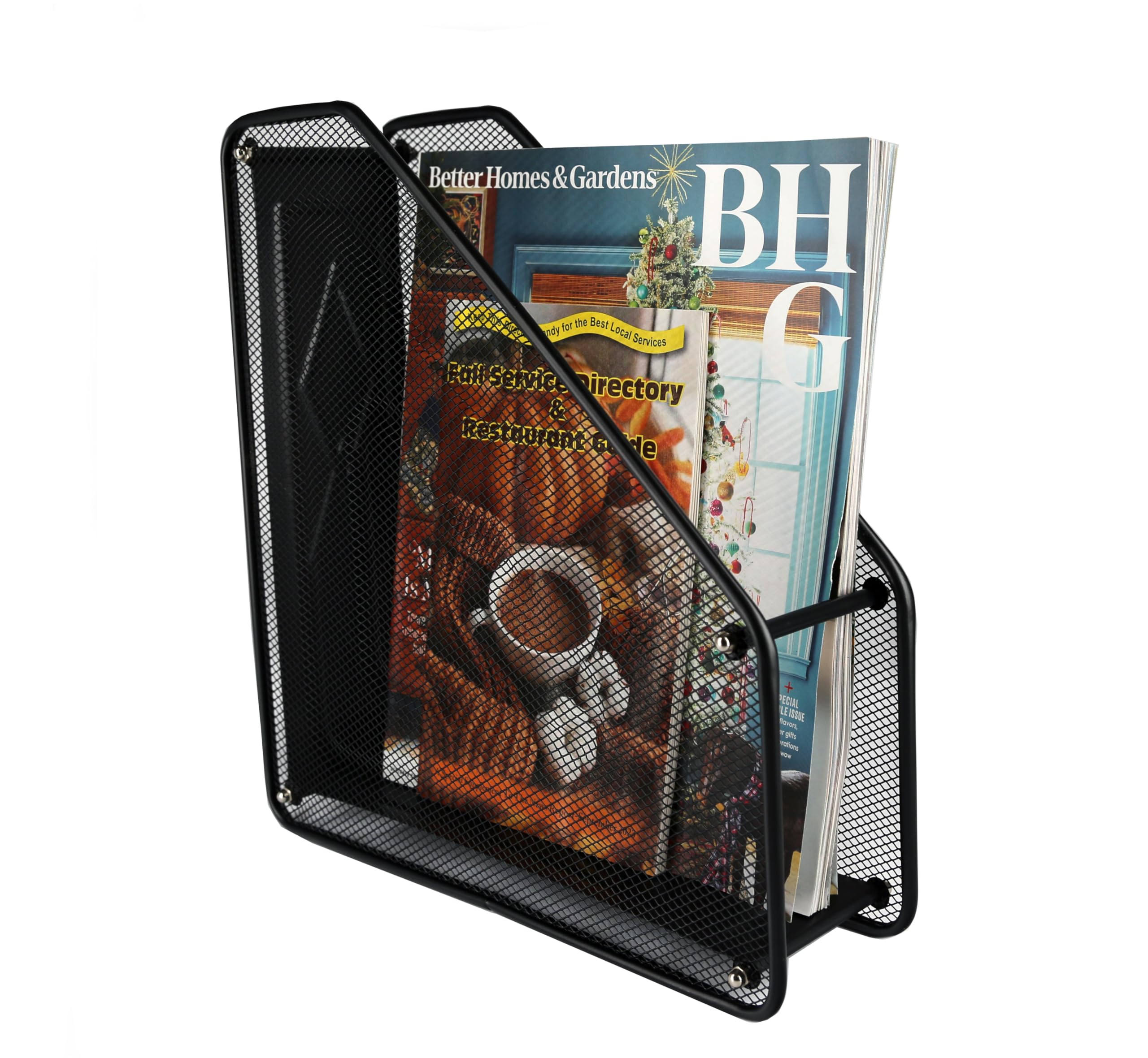 Huron Heavy Duty Magazine Storage Holder, Black Steel Mesh