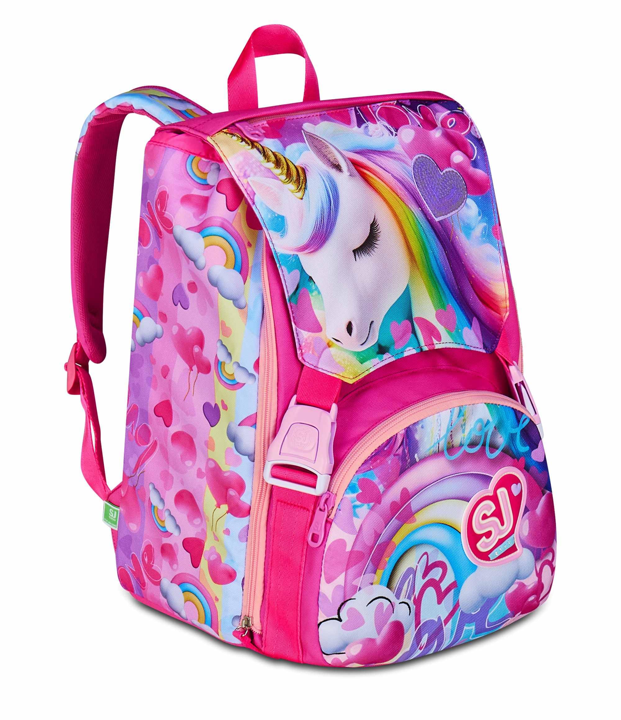 SJ GANG STYLE JAM GANG Zaino Scuola Estensibile Big, Fucsia, Zaino con Divisorio Interno, Tasca Superiore con Ali a Scomparsa, Tasca per Borraccia, 24 L, Zaino Scuola Elementare, Zaino Bambina