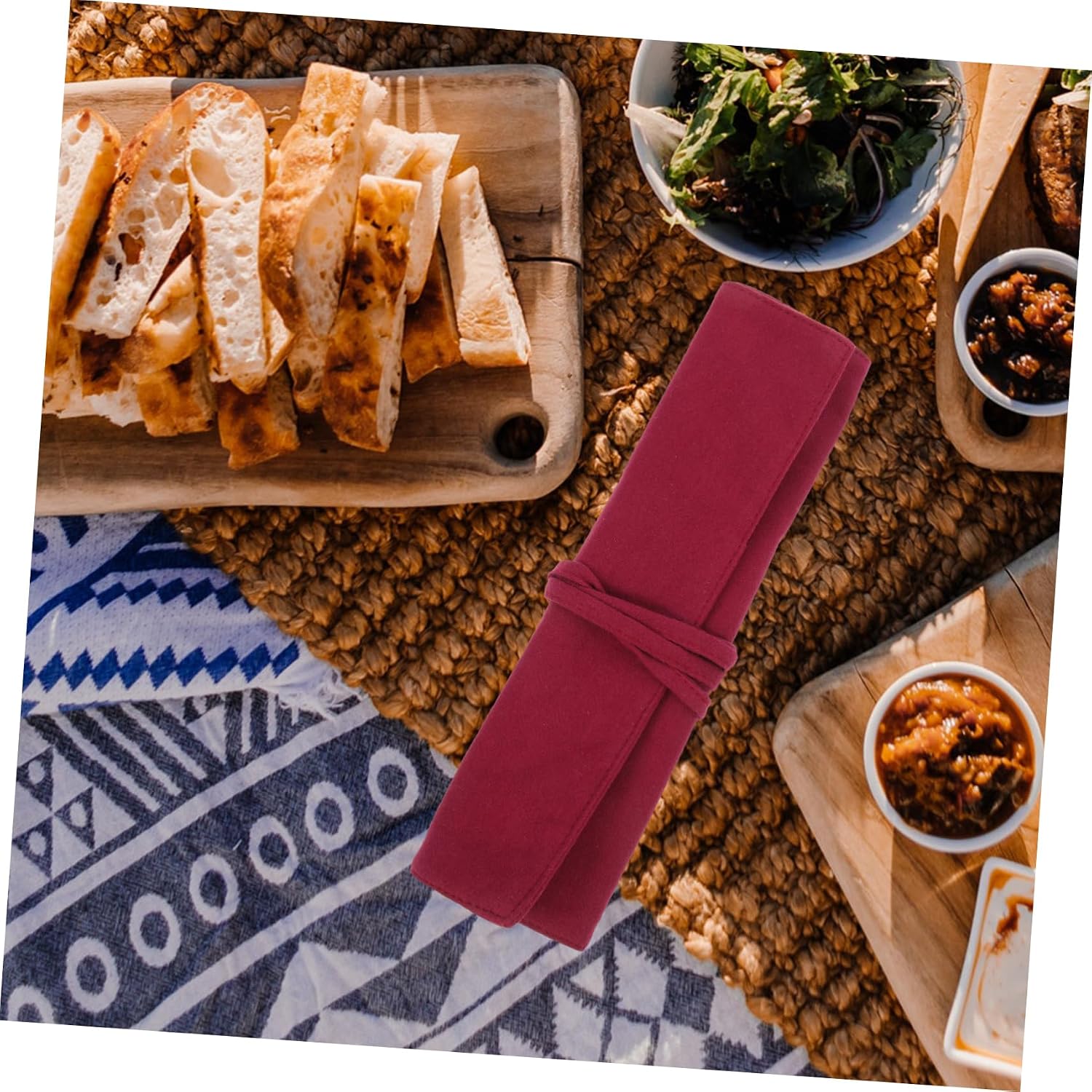 ULTECHNOVO Outdoor Travel Cutlery Bag Lightweight Wear-resistant Cutlery Organizer for Home Restaurant Portable Dining Storage Practical and Reusable Dining Accessory Red image 3
