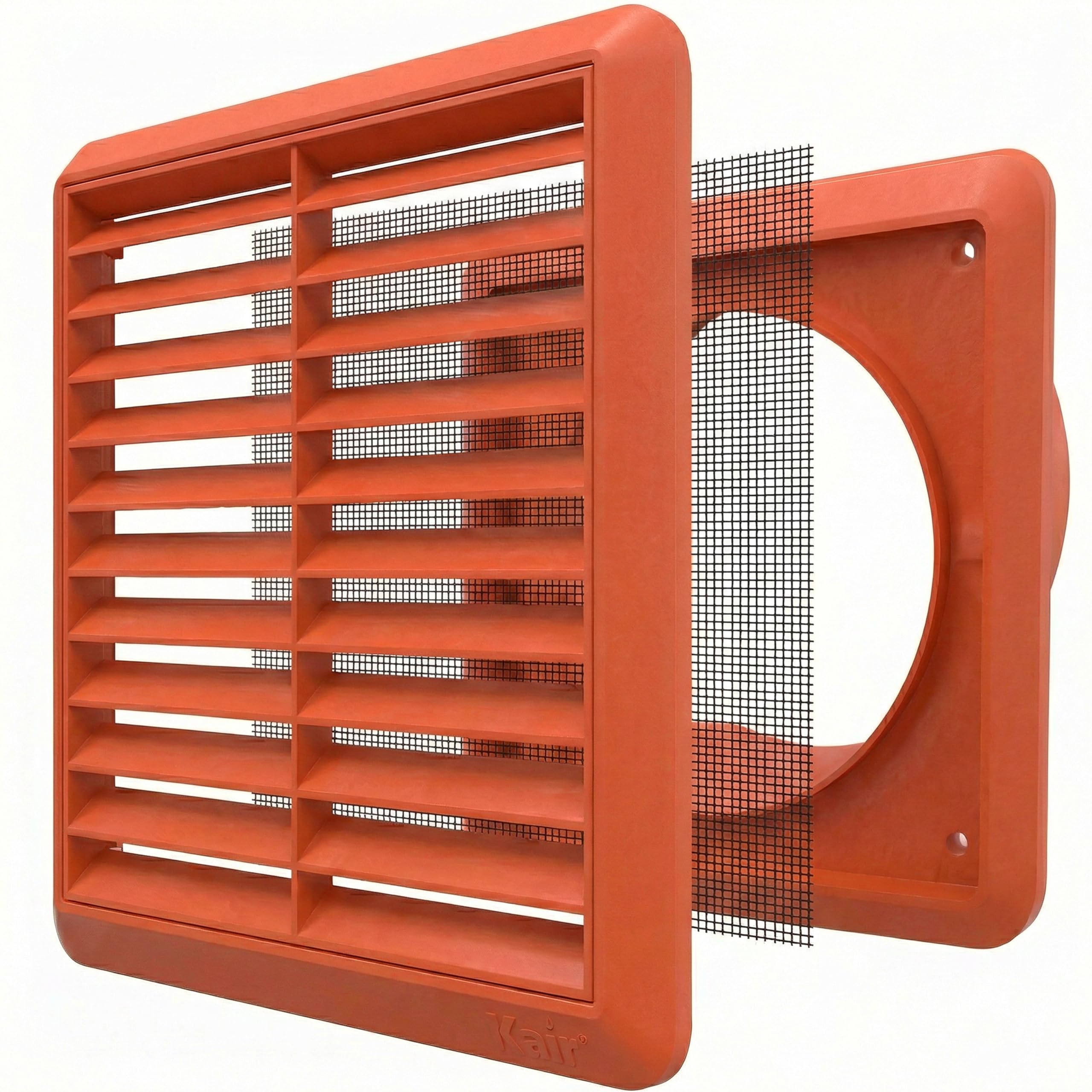 Kair Men's Terracotta 125Mm Louvred Wall Vent Grille With Flyscreen - 125Mm / 5 Inch Round Rear Spigot & 155Mm Front Cover