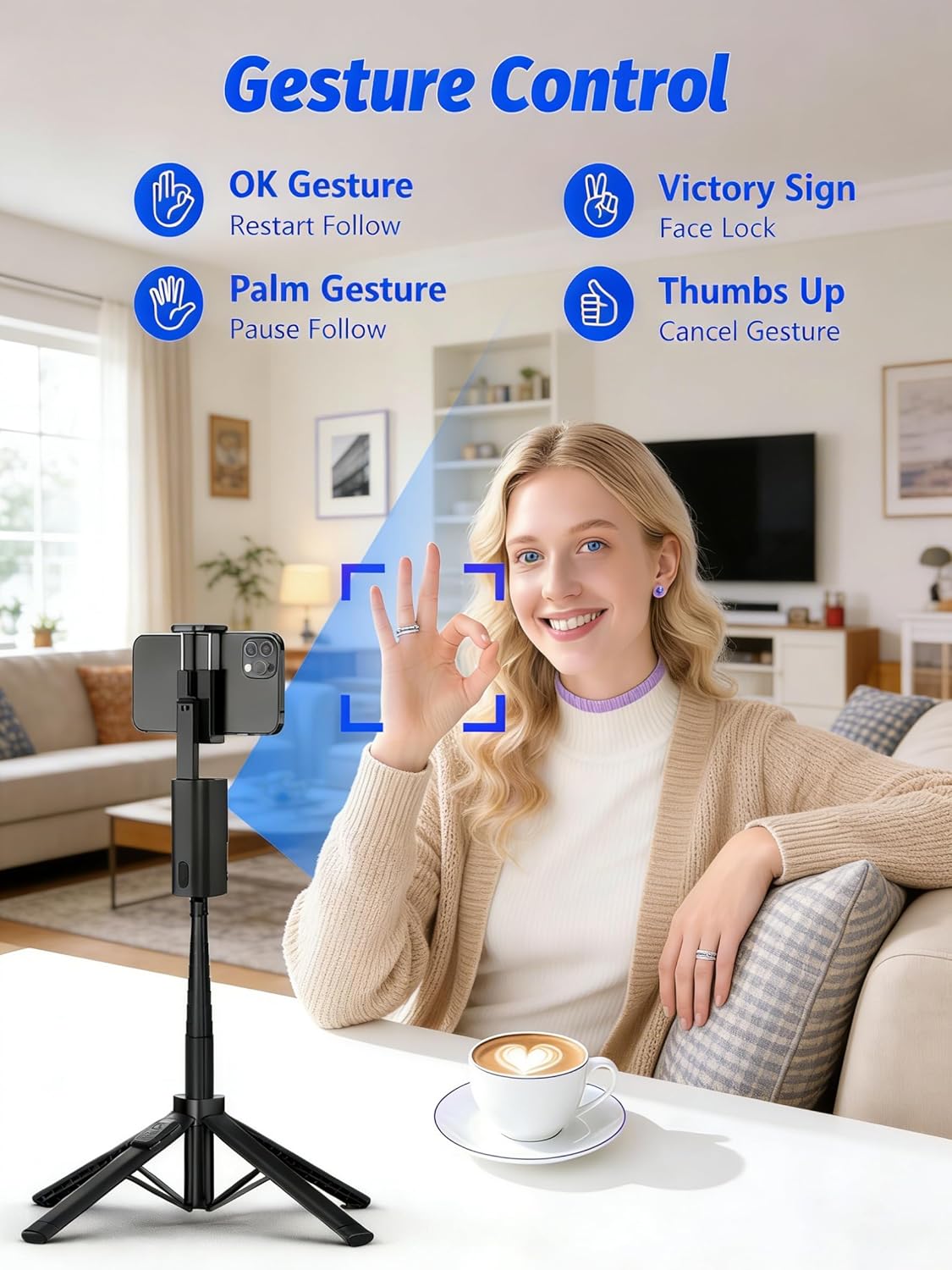 2026 Auto Face Tracking Tripod for iPhone 360 Rotation Selfie Stick Tripod Follows Your Movement with Remote and Gesture Control Selfie Stick for Vlog Live Streaming Content Creators