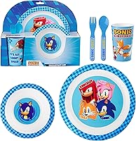 GetTrend Sonic the Hedgehog 5-Piece Kids Dinnerware Set: BPA-Free Plate, Bowl, Cup, Spoon, Fork - Dishwasher Safe Fun Tableware (Blue)