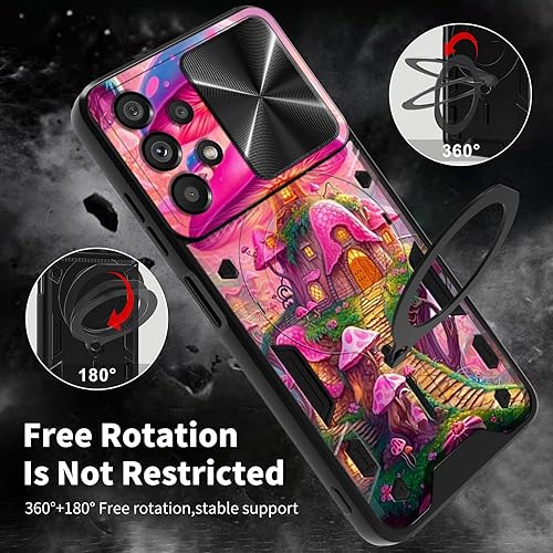 Vista 158 de Funda para Samsung Galaxy A13 5G con cubierta deslizante para lente de cámara y anillo giratorio de 360 grados, soporte híbrido de doble capa Flores