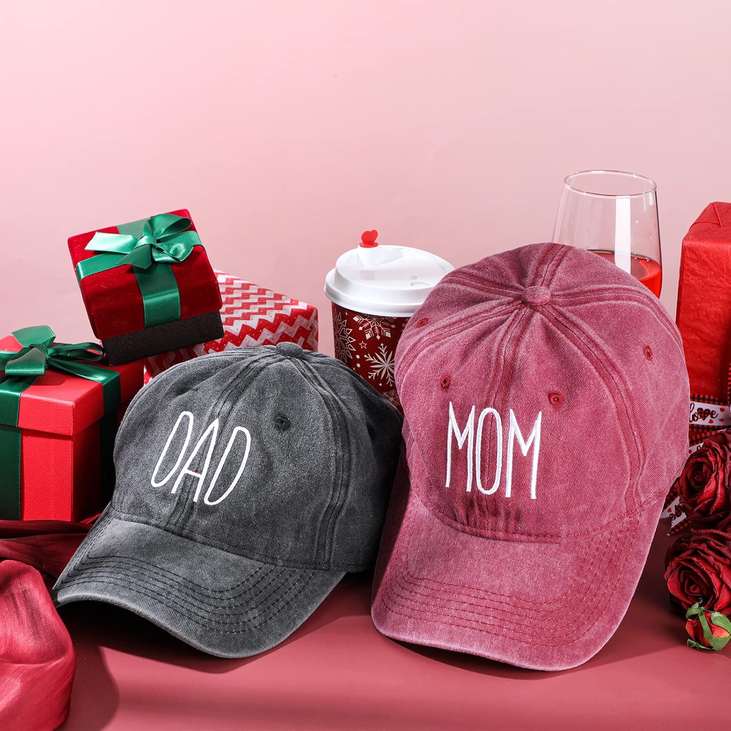 Patelai 2 Pcs Mom and Dad Hats for Women Men New Parents Embroidered Funny Adjustable Baseball Cap Unisex Cotton Cap for Couples Mom Dad, Black, Red - Image 5