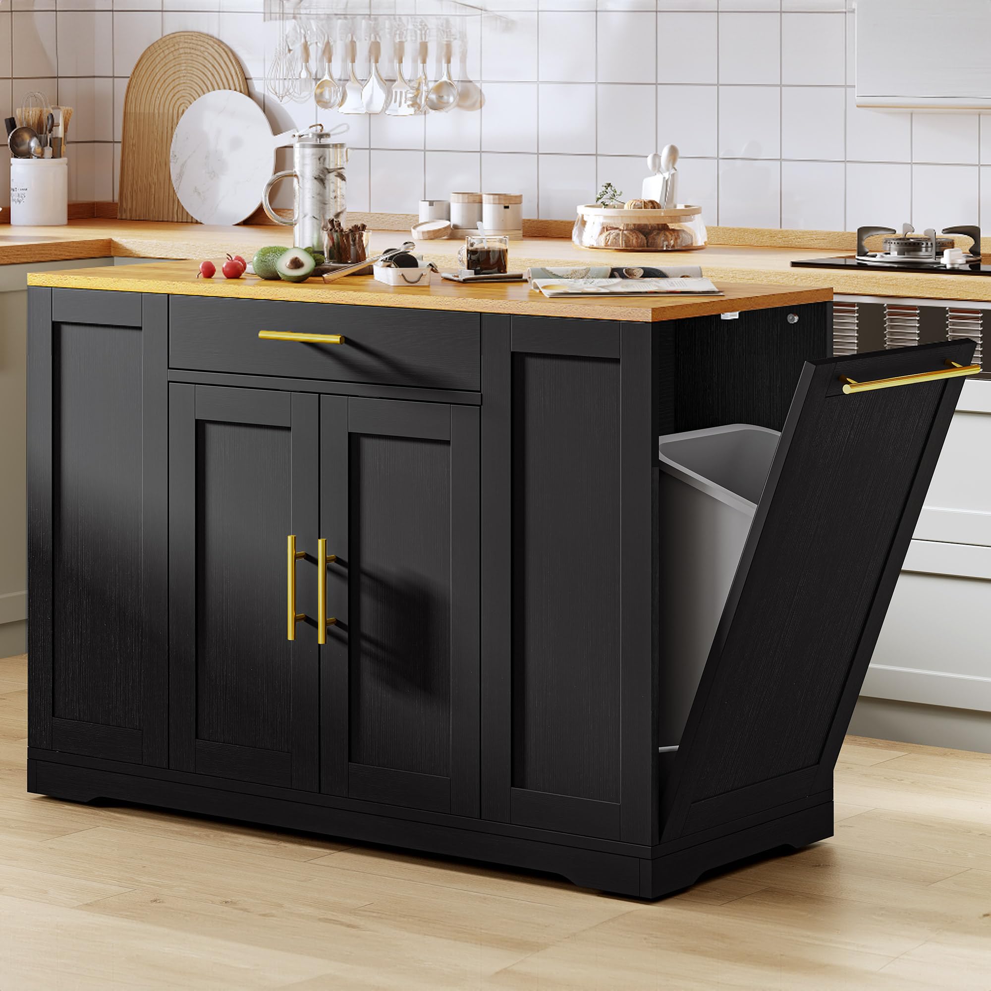 Photo 1 of YITAHOME 53" Kitchen Island Trash Cabinet