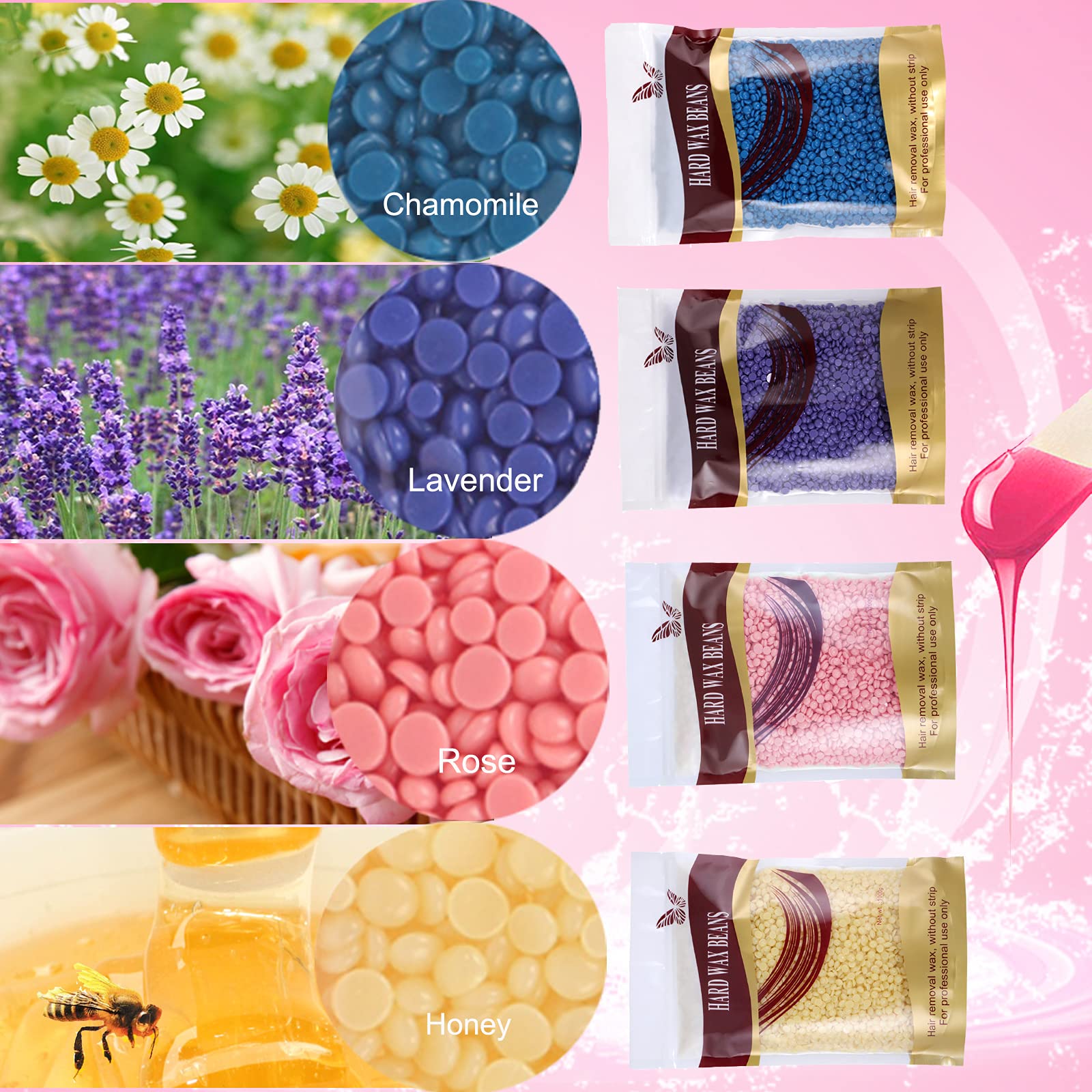 Chauffe Cire Épilation Professionnelle - Appareil Chauffe Cire Kit d'épilation à la Cire Maison avec 400g de Fèves de Cire et 20 Bâtons d'épilation, pour Hommes et Femmes, Visage, Jambes, Bras, Bikini