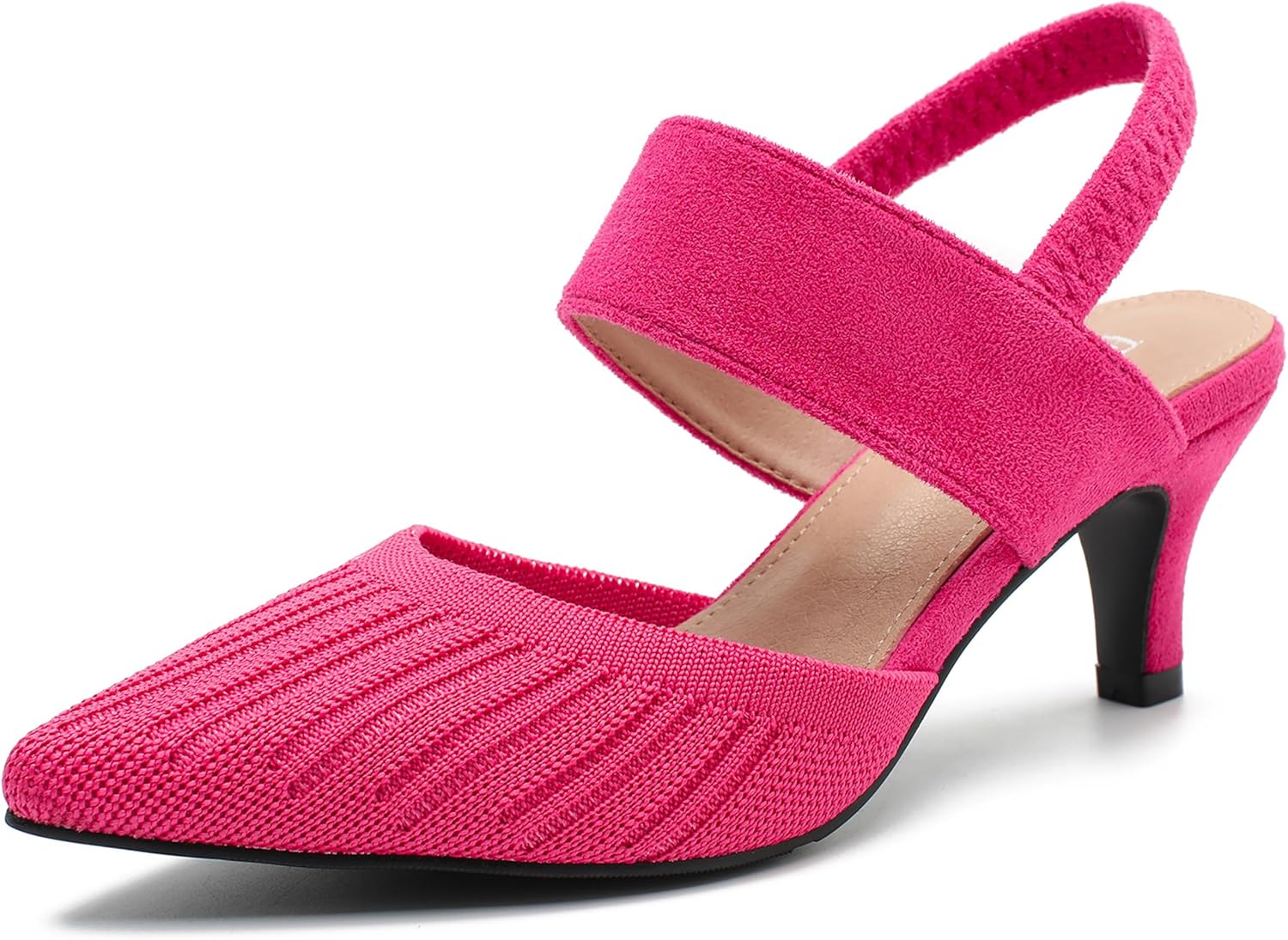 Enelauge Women's Low Kitten Heels Knit Pumps Elastic Ankle Strap Slingback Closed Toe Sandals Pointed Toe Wedding Prom Dress Shoes