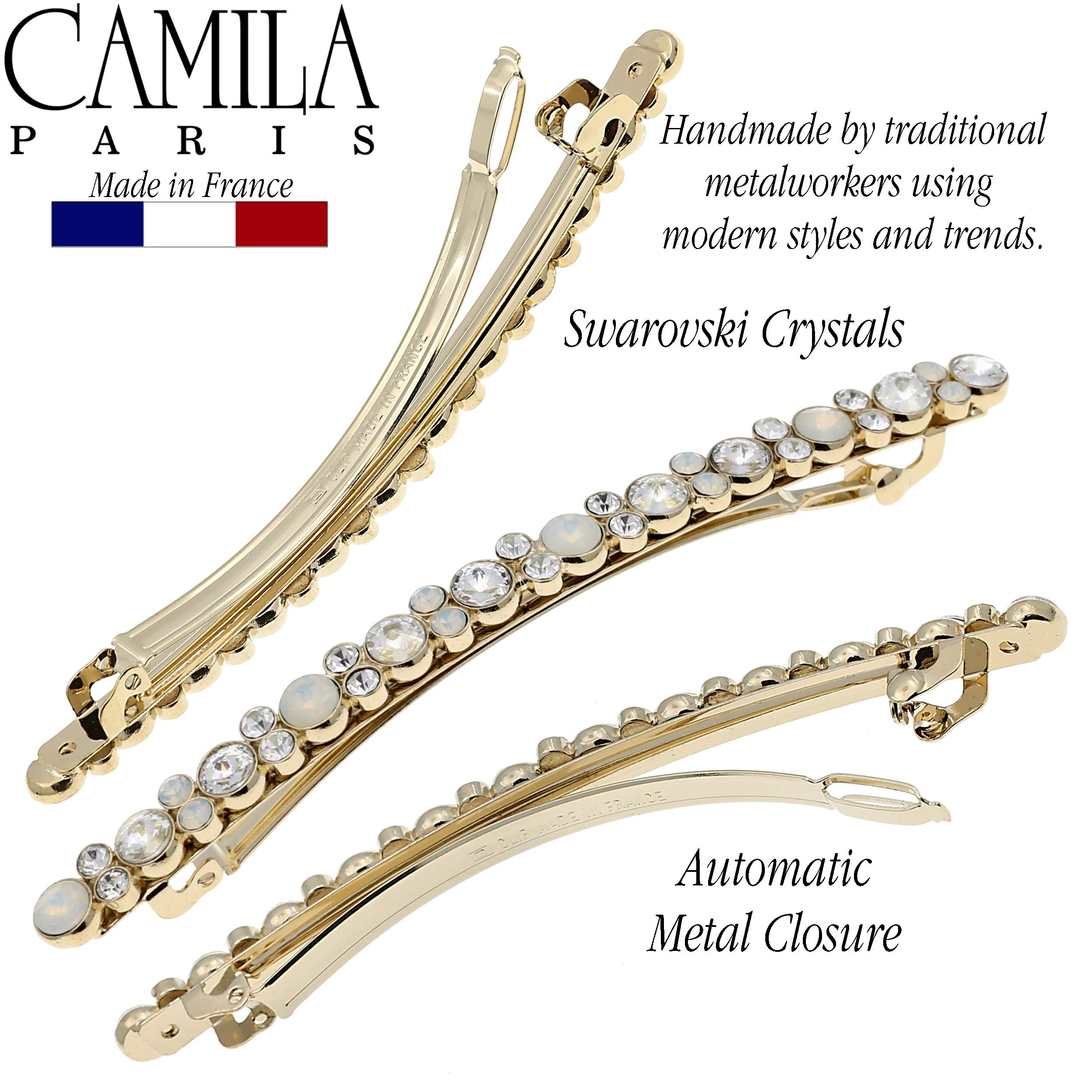 French Hair Clip Swarovski Crystals Camila Paris GA259 3 Inch Rectangular Hair Barrette Clip  main image 2