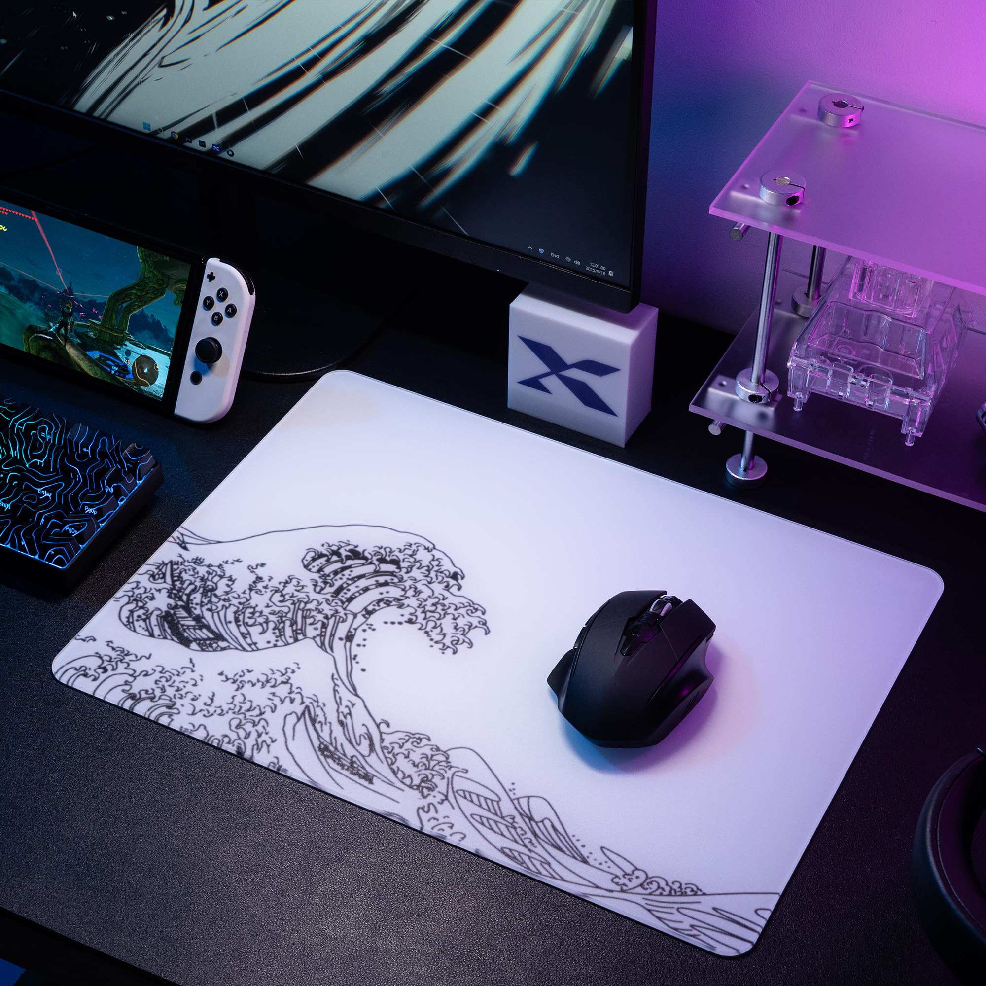 Amazon.co.jp: ガラスゲーミングマウスパッド 黒神奈川柄ハードマウス