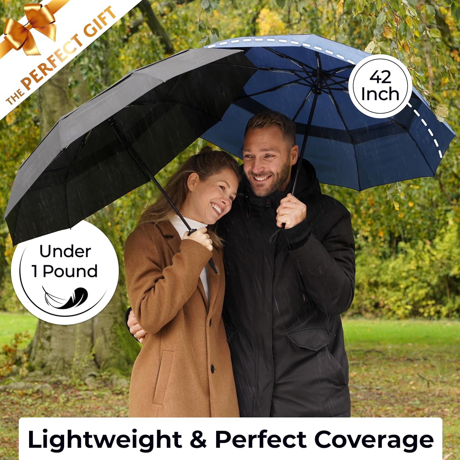 TUMELLA Strongest Windproof Travel Umbrella (Compact, Superior & Beautiful), Small, Wind-Tested, Light & Portable, Automatic Folding Rain Umbrella, Durable Premium Grip, Fits Car and Backpack