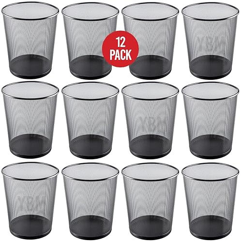 Miniatura 2 de YBM Home Cubo de basura de malla para el hogar y la oficina, papelera de metal para oficina, con forma redonda, 4.75 galones (paquete de 12), color