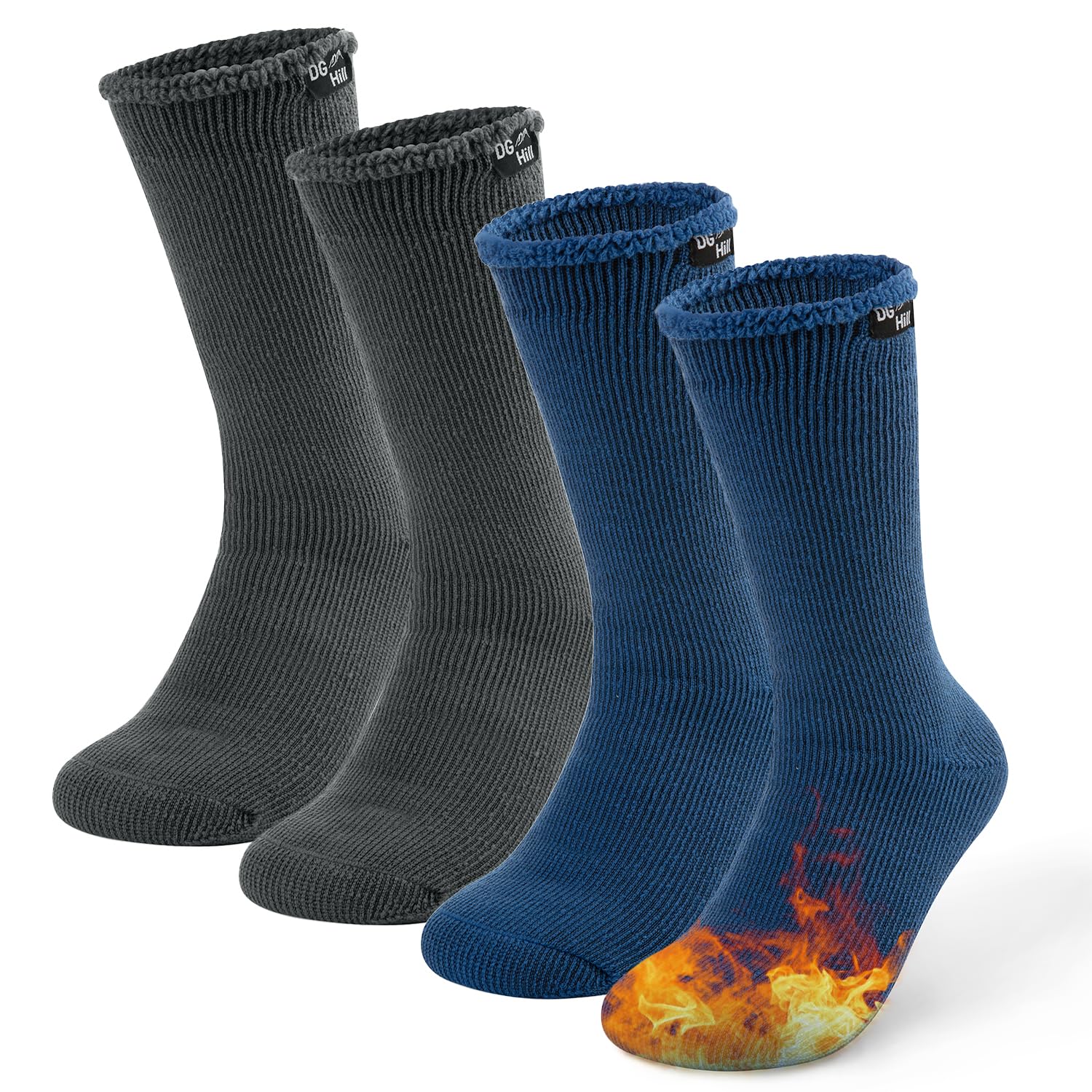 DG Hill (2pk or 4pk Kids Thermal Winter Socks, Thick Insulated Heated Boot Socks for Cold Weather, Girls and Boys Small