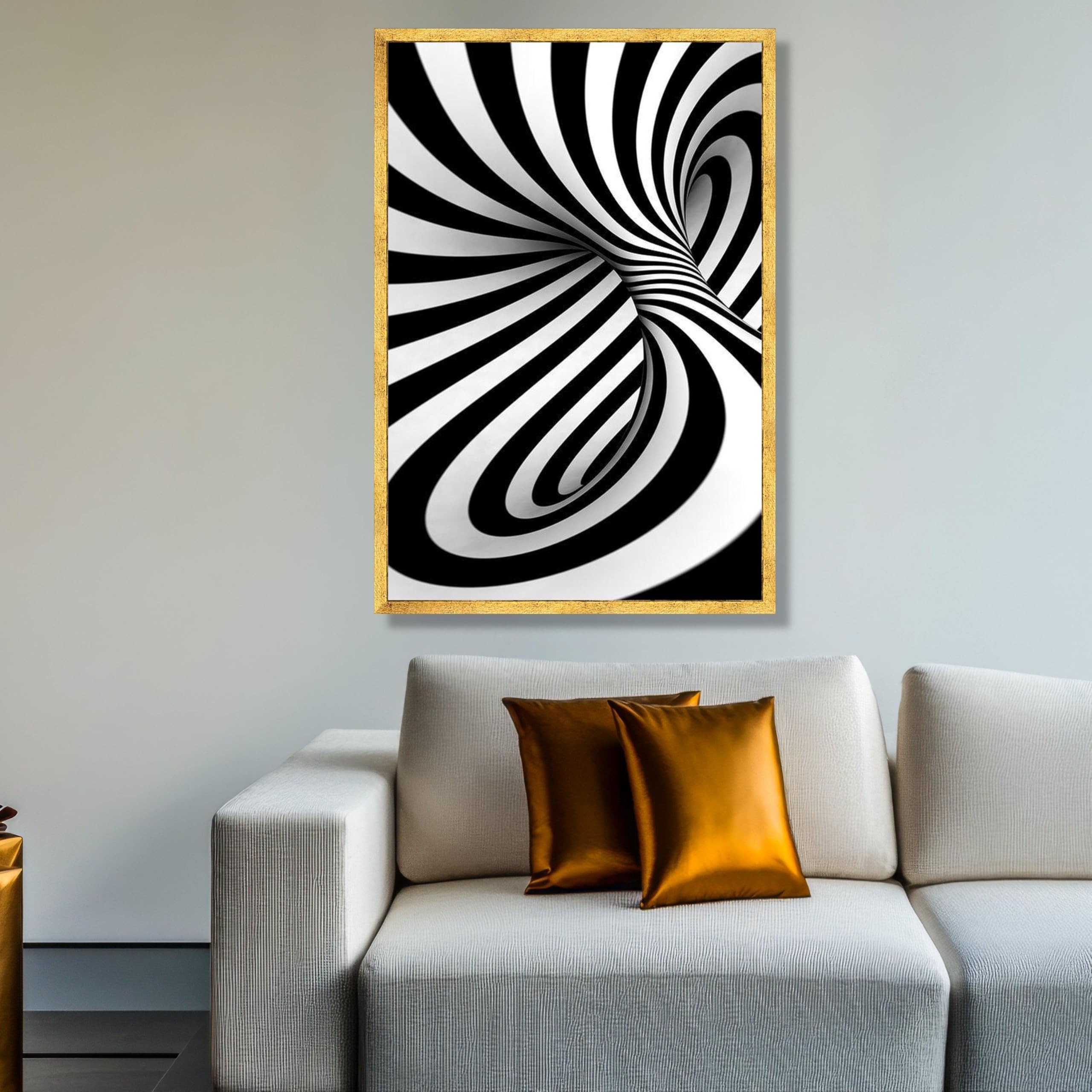 XINBAO Czarno-białe złudzenie optyczne płótno dekoracja ścienna 3D paski spiralne dekoracje geometryczne płótno wzór malarstwo efekt wizualny (70 x 100 cm/wewnętrzna rama)