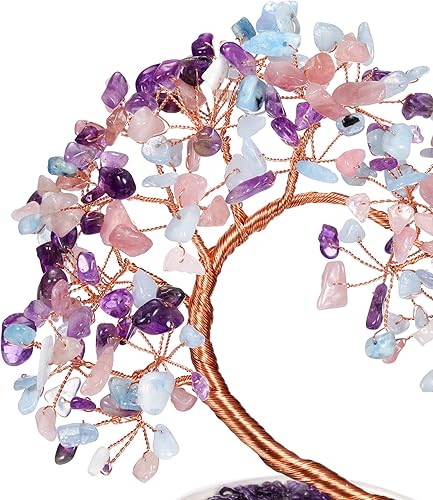Miniatura 6 de GEHECRST Árbol de corazón de cristal curativo hecho a mano, amatista, cuarzo rosa, aguamarina, piedra preciosa para el dinero, árbol de piedra Feng