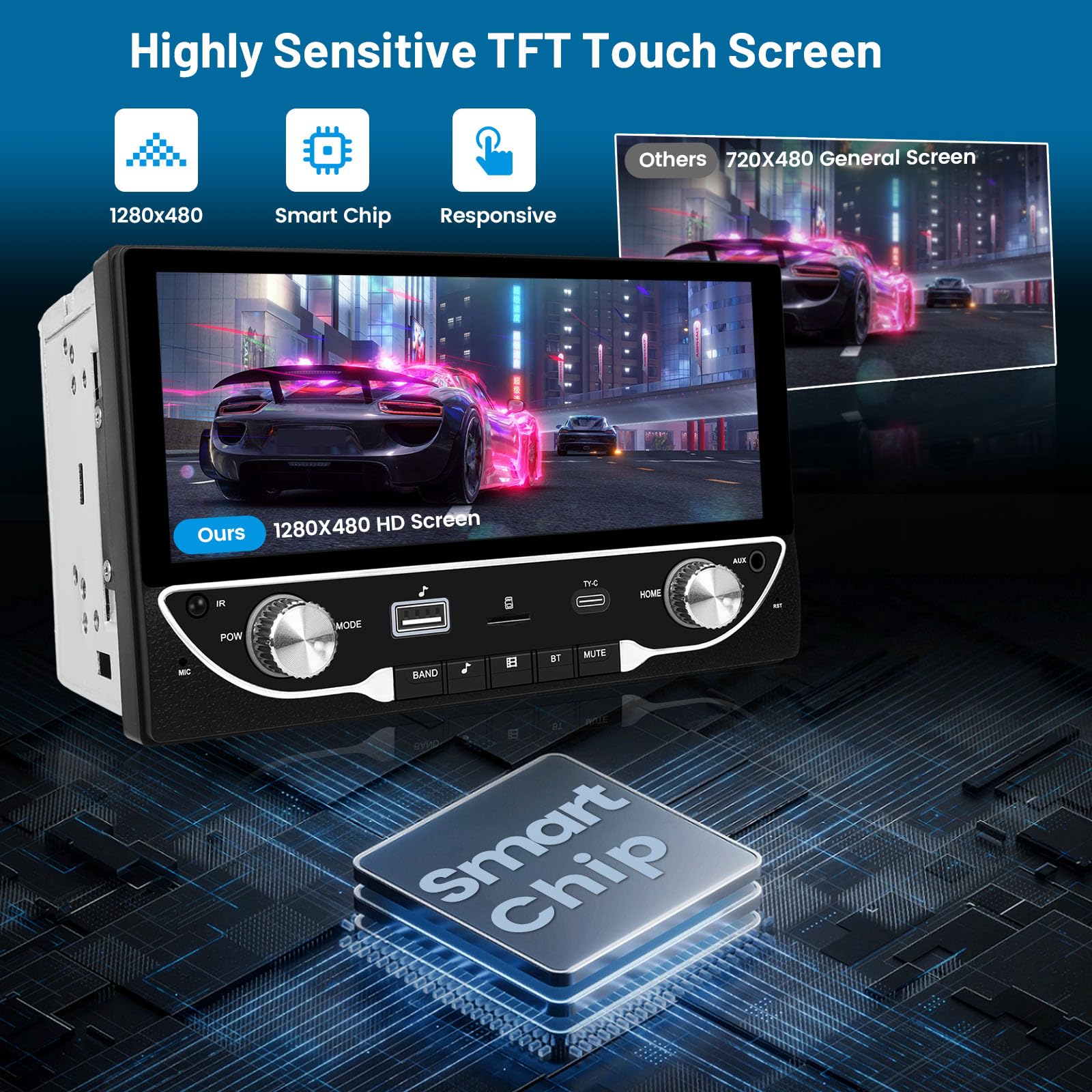 Hikity 2 DIN Bluetooth Handsfree Car Radio, 7 Inch Touchscreen MP5 Speler met AUX USB EQ FM Radio Stuurwielbediening MIC Achteruitrijcamera