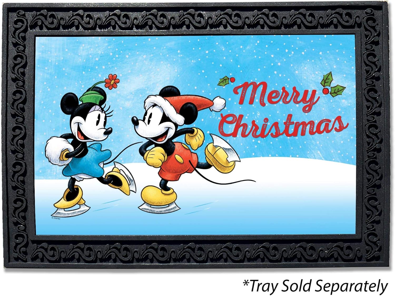Flagology.com, Disney, Merry Mickey & Minnie Doormat– 18″ x 30″, Outdoor/Indoor, Heavy Duty Recycled Rubber, Non-Slip Backing, Vibrant Colors, Licensed Disney, Christmas