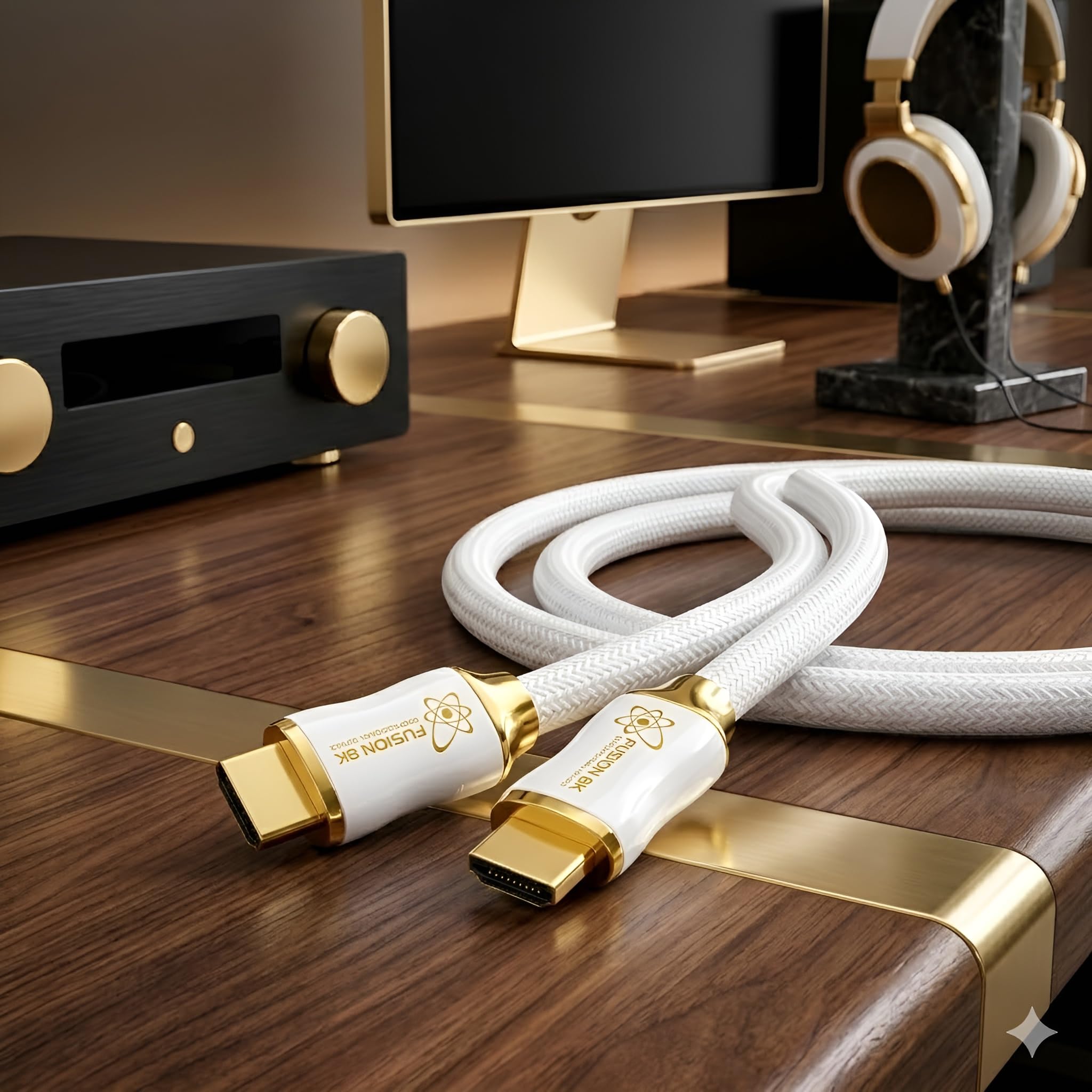 Fusion8K Cavo HDMI 2.1 bianco, 3 m, certificato 48 Gbps, 8K a 60 Hz, 4K a 120 Hz, 10 K, HDR Dolby Vision eARC, cavo intrecciato per PS5, Xbox Series X, Apple TV 4K