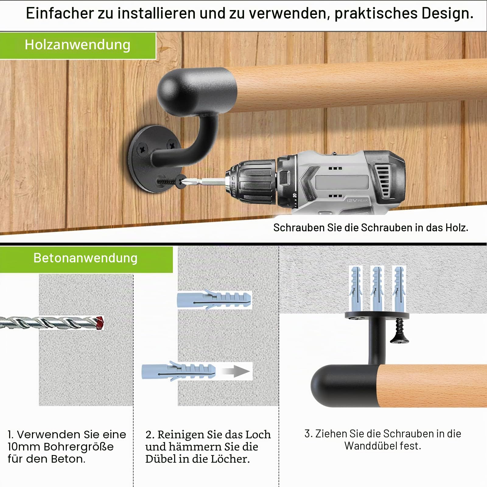 Dolibest Handlauf Holz, 300cm Handlauf Treppe Innen Holz Buche Runde Wandhandlaufe Geländer Treppengeländer 3.8cm Rutschfest Sicherheithaltegriff Barrierefreie für Jüngere/ältere