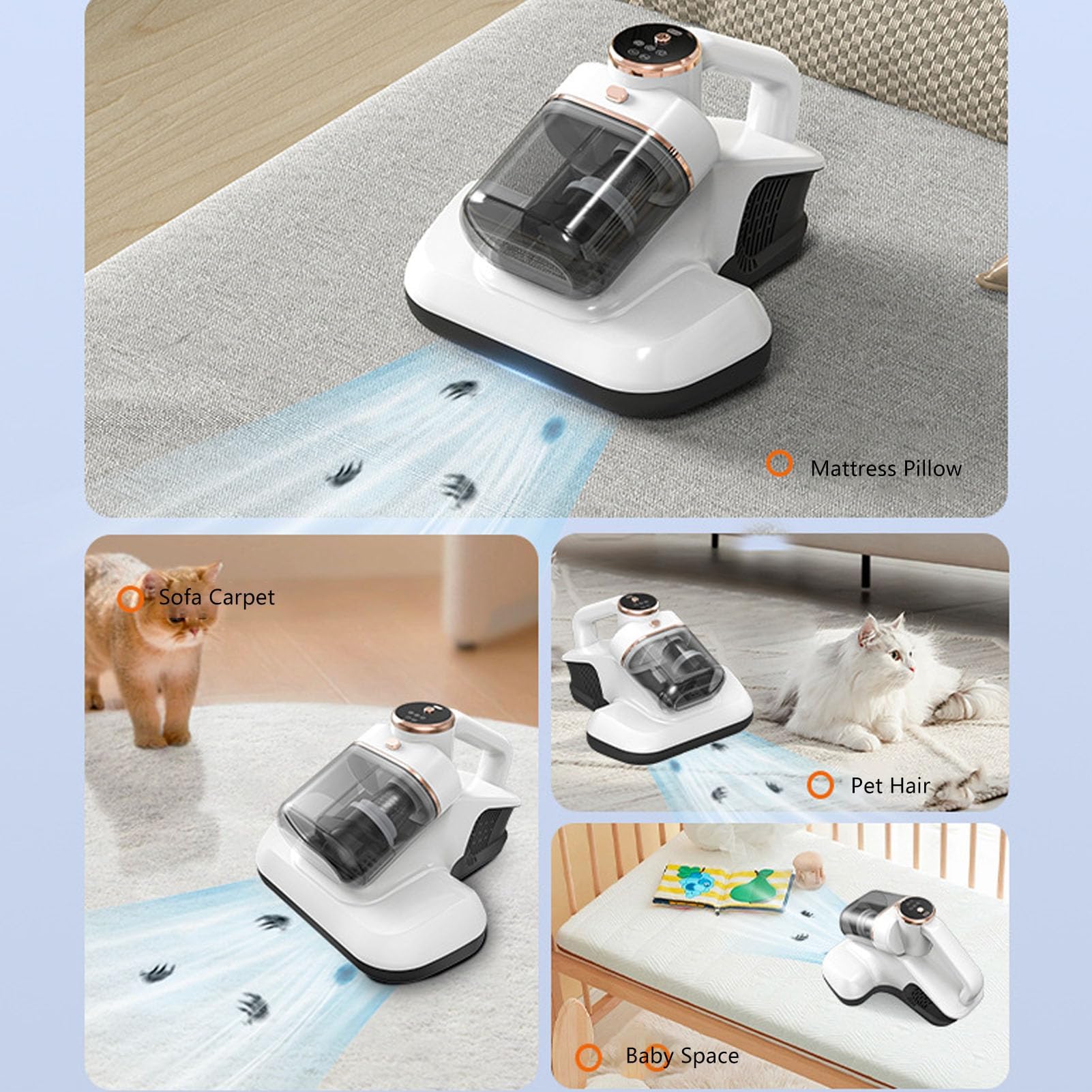 Aspiradora De Cama Con Succión De 10000 Pa, Limpiador De Almohadas De Mano, Limpieza Profunda De 253,7 Nm, Depósito De Polvo De 400 Ml, Filtración Fina, Succión Amplia, Pantalla Led En El Puerto