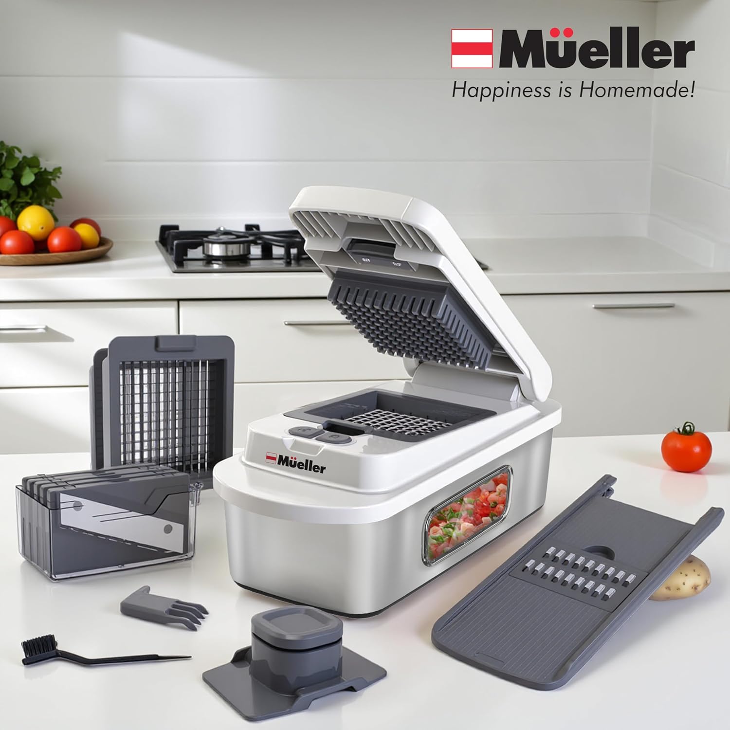 Mueller Pro-Series Mandoline Slicer in use with cucumber