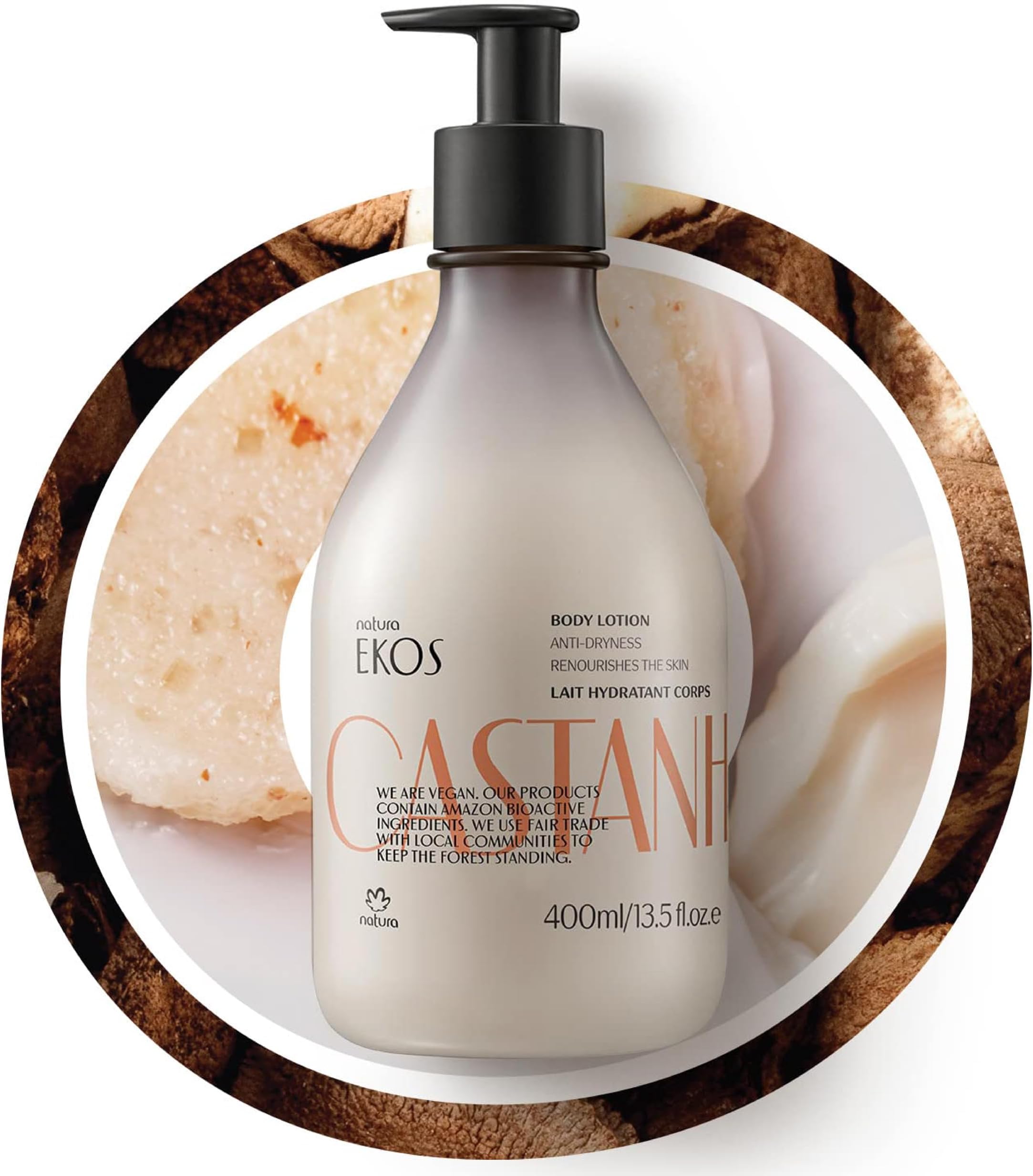 Ekos Castanha (Brazil Nut) Renourishing Body Lotion - Anti-Dryness - Deep Skin Hydration Moisturizer - Vegan Skin Care - Brazilian Beauty Secrets - Self Care & Body Care - 13.5 fl oz (400ml)