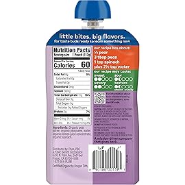 Plum Organics Stage 2 Organic Baby Food - Pear + Pea with Spinach - 4 oz Pouch - Organic Fruit and Vegetable Baby Food Pouch