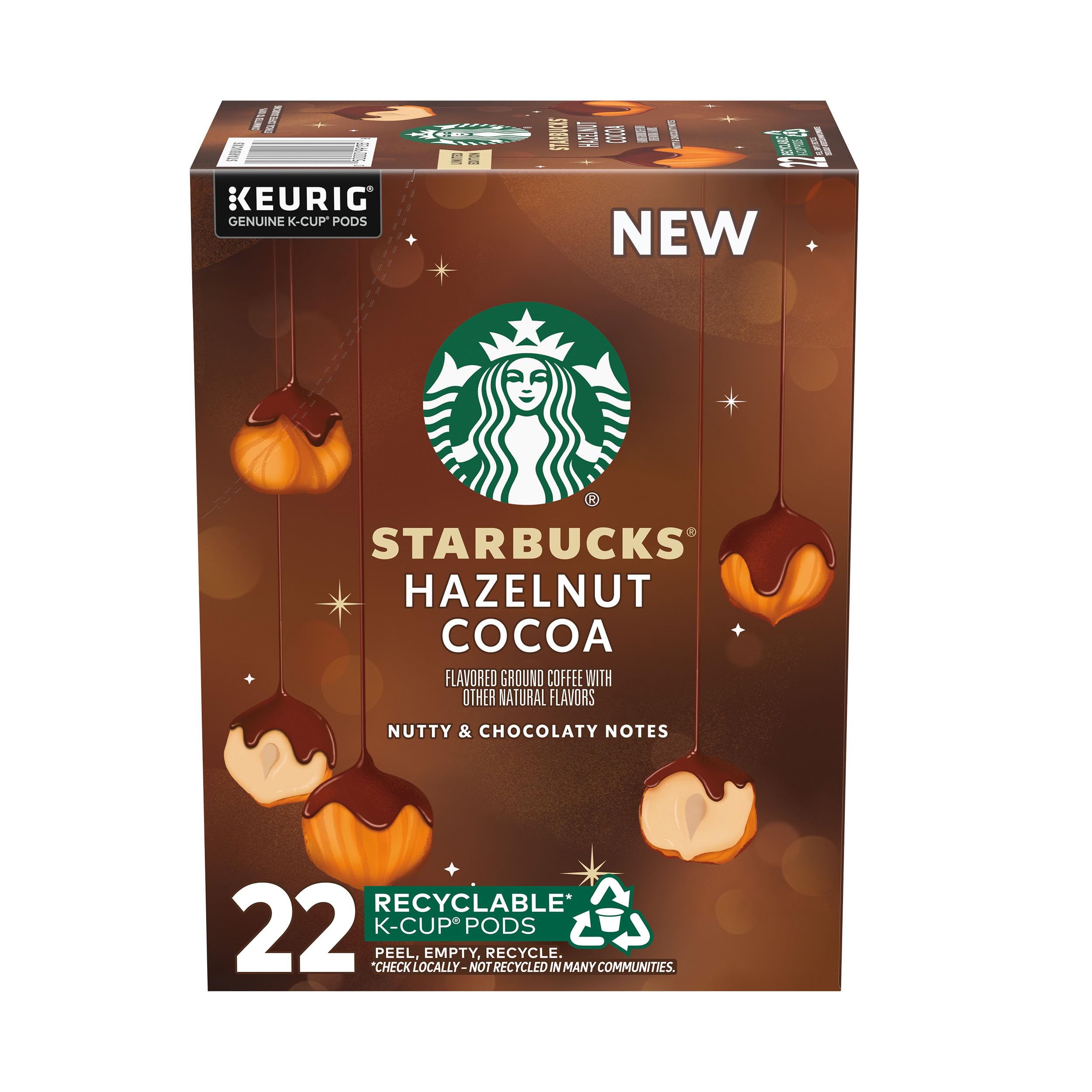 Starbucks K-Cup Coffee Pods Hazelnut Cocoa Flavored Coffee for Keurig Brewers 100 Arabica Holiday 1 Box 22 Pods
