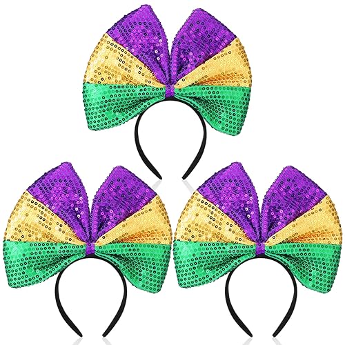 3 diademas de Mardi Gras adornadas con diadema verde, morado y dorado, para mujeres y niñas, fiesta de carnaval (lazo)