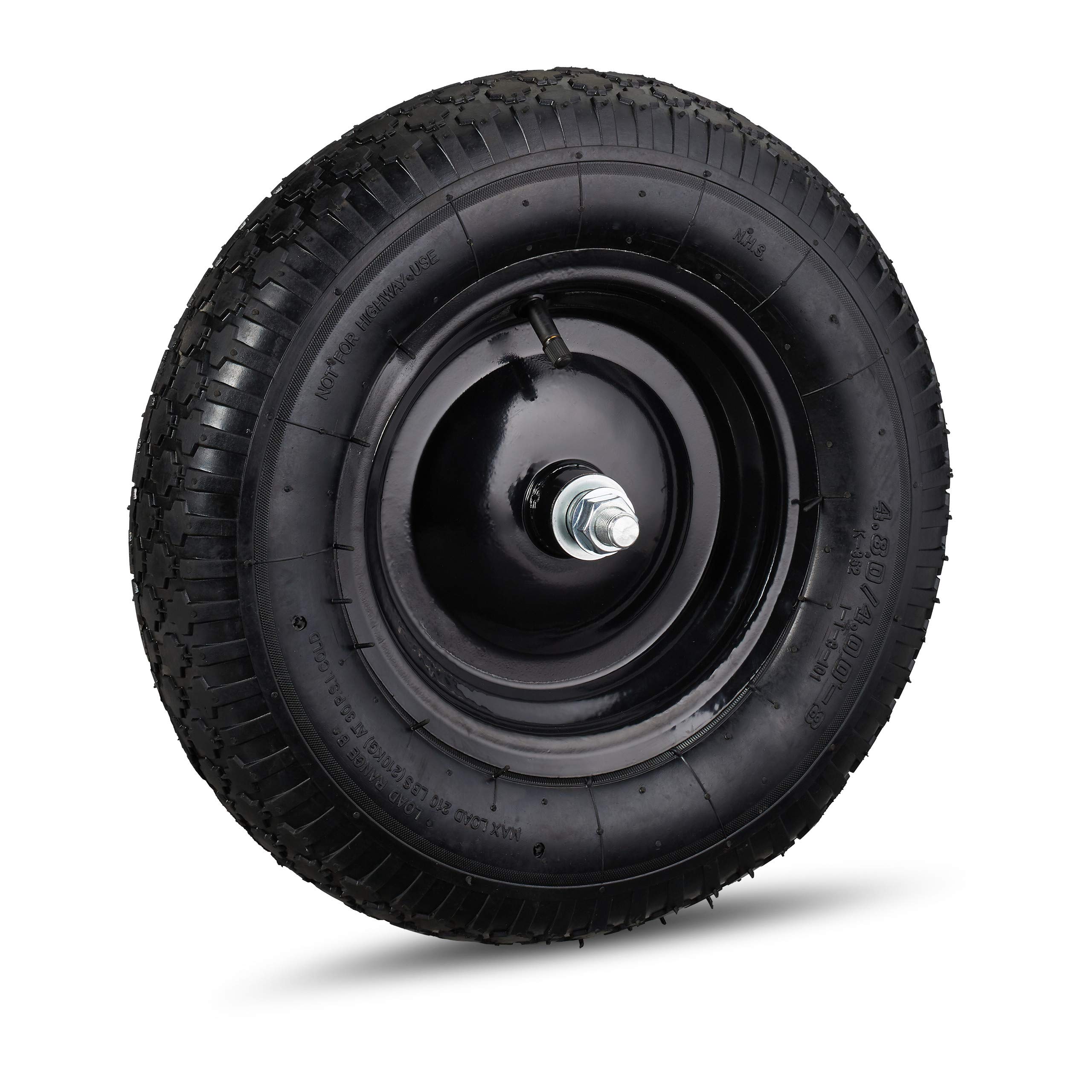 2x Ruote per Carriola 4.80 4.00-8 Pneumatico ad Aria, Cerchione in Acciaio, con Valvola, Max. 120 kg, Nero