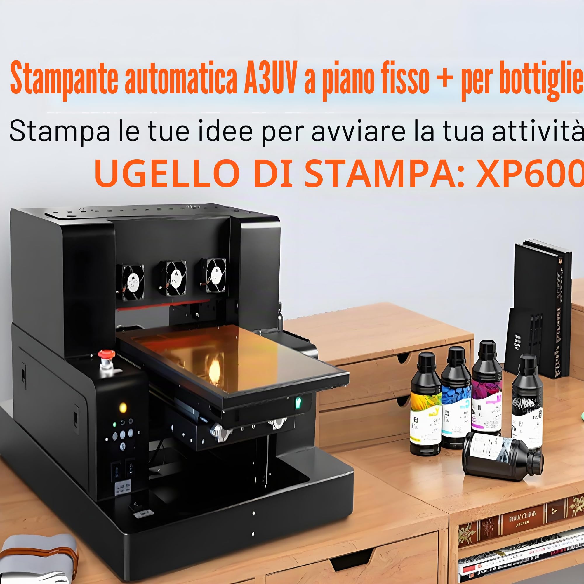 Stampante A4 UV XP600 Stampanti a Getto D'inchiostro Multifunzione Colori Inkjet Flatbed A4 UV Stampante,per Legno,Flacone,Acrilico,PVC,Custodia per Telefono,Metallo etc,con inchiostro