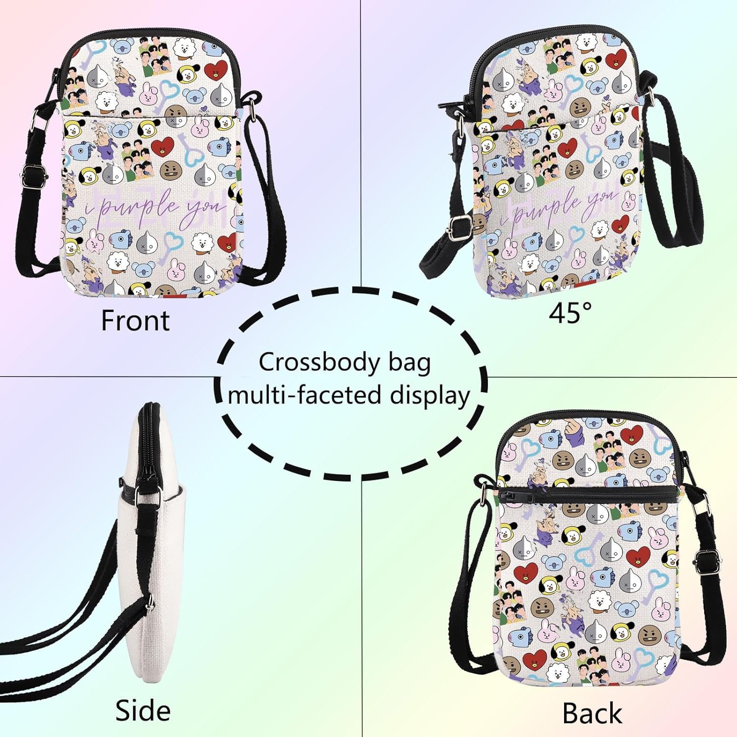 Army Group Inspire Crossbody Bag Korean Characters Shoulder Bag Army Members Fans Merch I Purple You Gift (Purple You CB) - Image 5