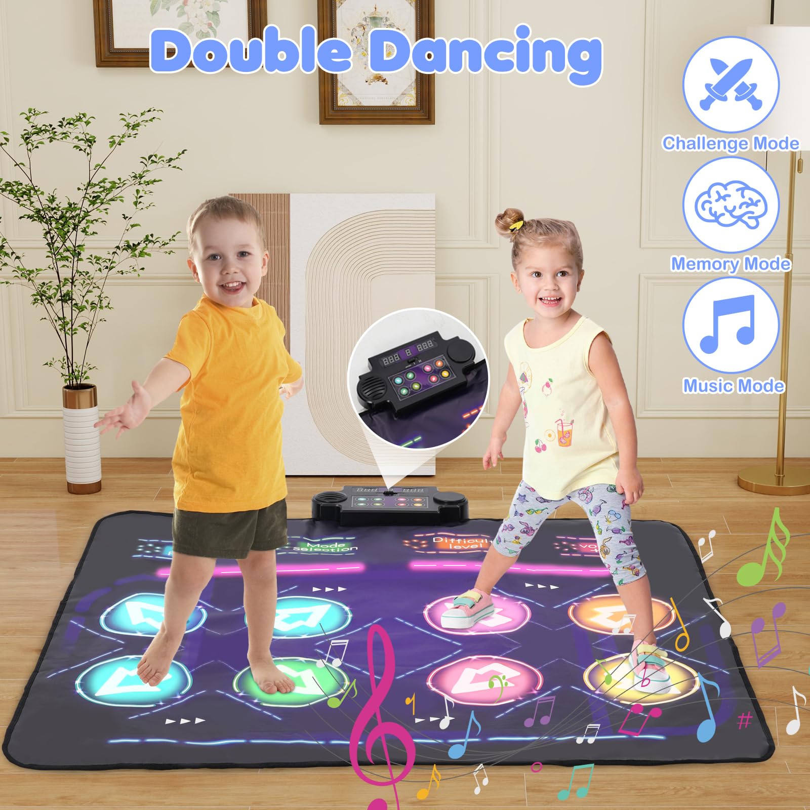 Kinder Doppeltanzmatte, Tanzmatte Kinder Mit Vier Wettkampfmodi 8 LED-Anzeigen,Geeignet Für Kindertanzmattenspielzeug Für Jungen Und Mädchen Ab 3, 4, 5, 6, 7, 8 Jahren, Geburtstags