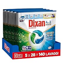 Dixan DISCS 4in1 Classico Detersivo Lavatrice, 5 confezioni da 28 Lavaggi, Capsule lavatrice per una pulizia profonda del bucato e freschezza igienica per lavatrice, Rimuove le macchie da 20°C