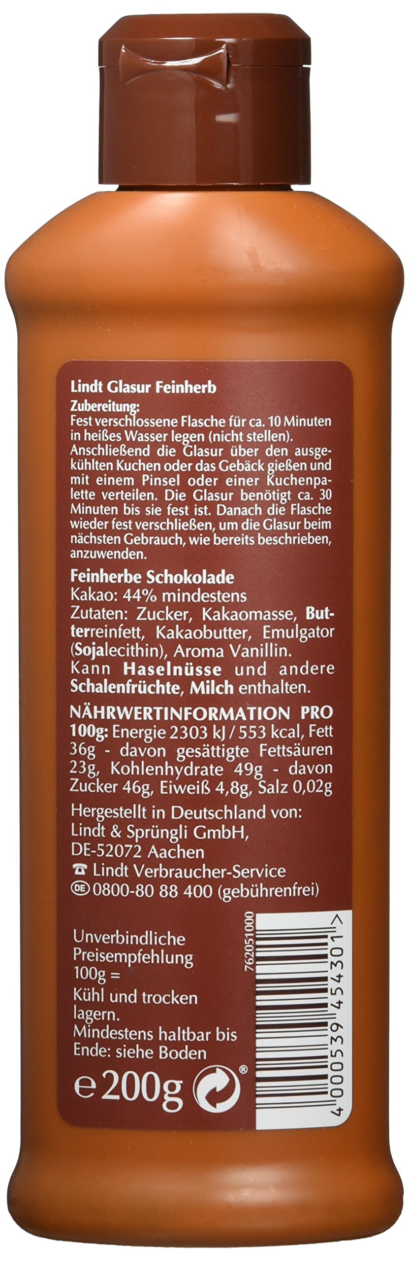 Lindt GLASUR Feinherb 10 x 200 g Schokoladenglasur für Kuchen Torten Gebäck