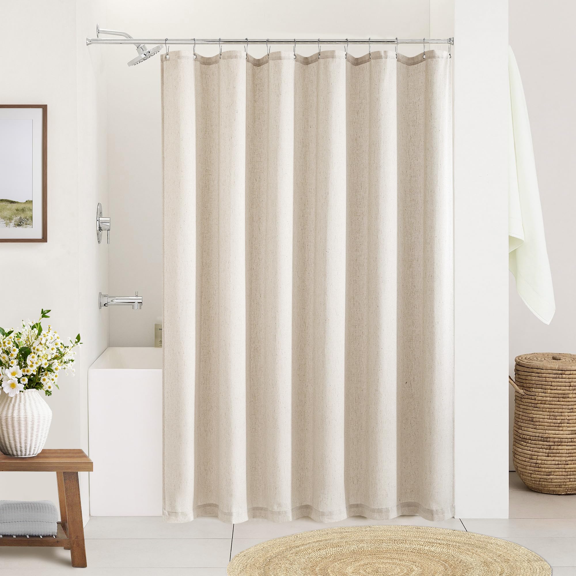 DUKIYO Beige Linen 78 Inch Shower Curtain Extra Long Shower Curtains for Bathroom 78 Length Farmhouse Water Repellent Neutral Tall Drapes Set for Men