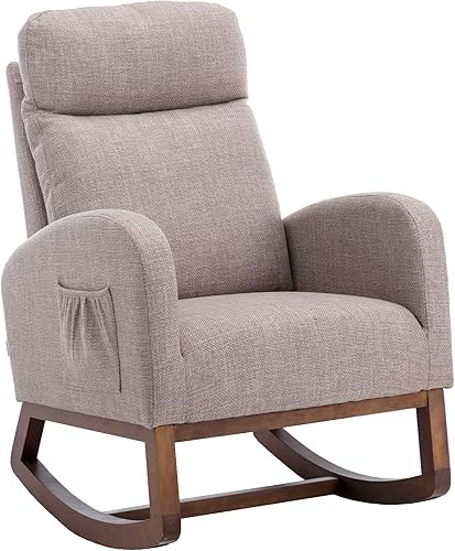 Miniatura 1 de Krinana Moderna mecedora para guardería con patas de madera maciza silla deslizadora para guardería con dos bolsillos laterales silla mecedora para