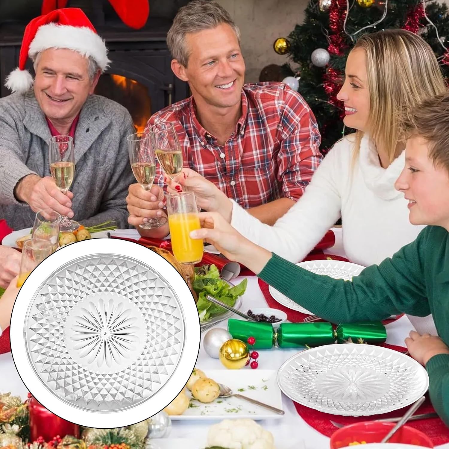 10 Pcs Clear Plastic Serving Trays 12 Inch Round Serving Platters Acrylic Crystal Flan Plates for Weddings Parties Birthday Cake Cookies Fruits