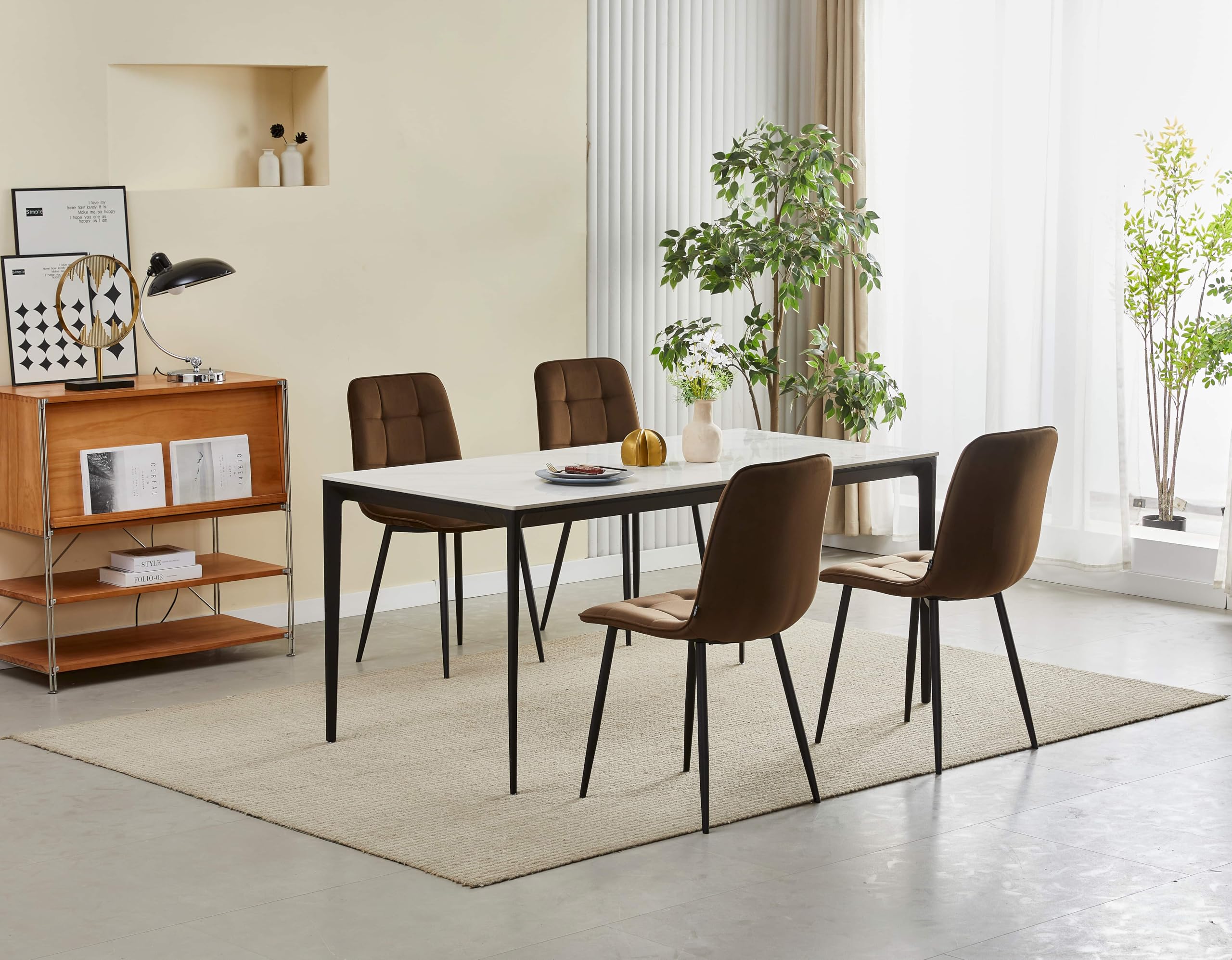 Ela Esszimmerstühle - 6er Set - Braun - Samt - Für Esszimmer, Küche & Wohnzimmer - Modernes Design