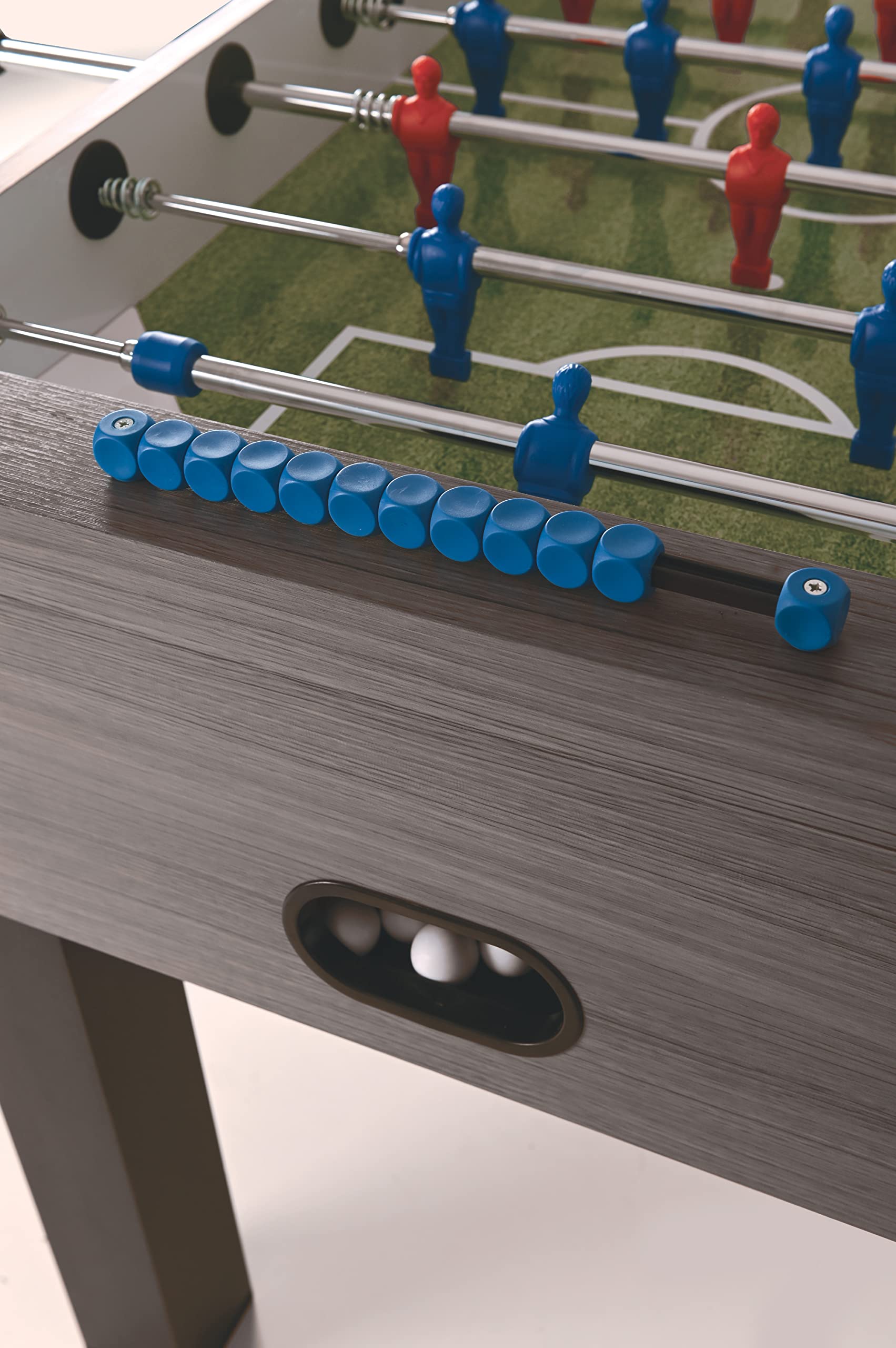 Garlando Calciobalilla F-100 rovere grigio con aste uscenti, Modello dall’aspetto sobrio ed elegante. 3 palline bianche modello “Standard” in dotazione.