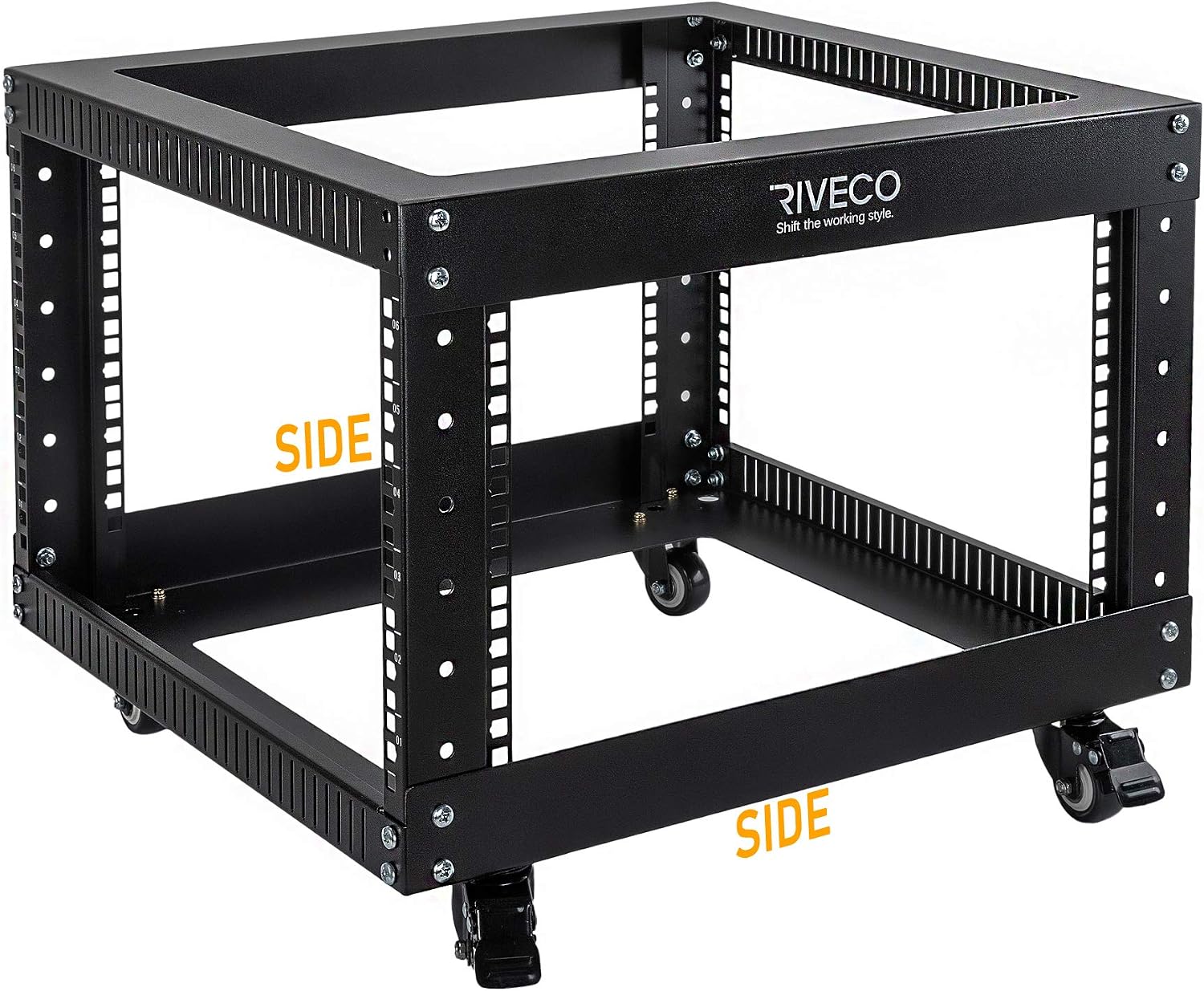 RIVECO 19" 6U Open Frame Network Rack with Wheels + M6 Screws & Cage Nuts 50 Sets image 3
