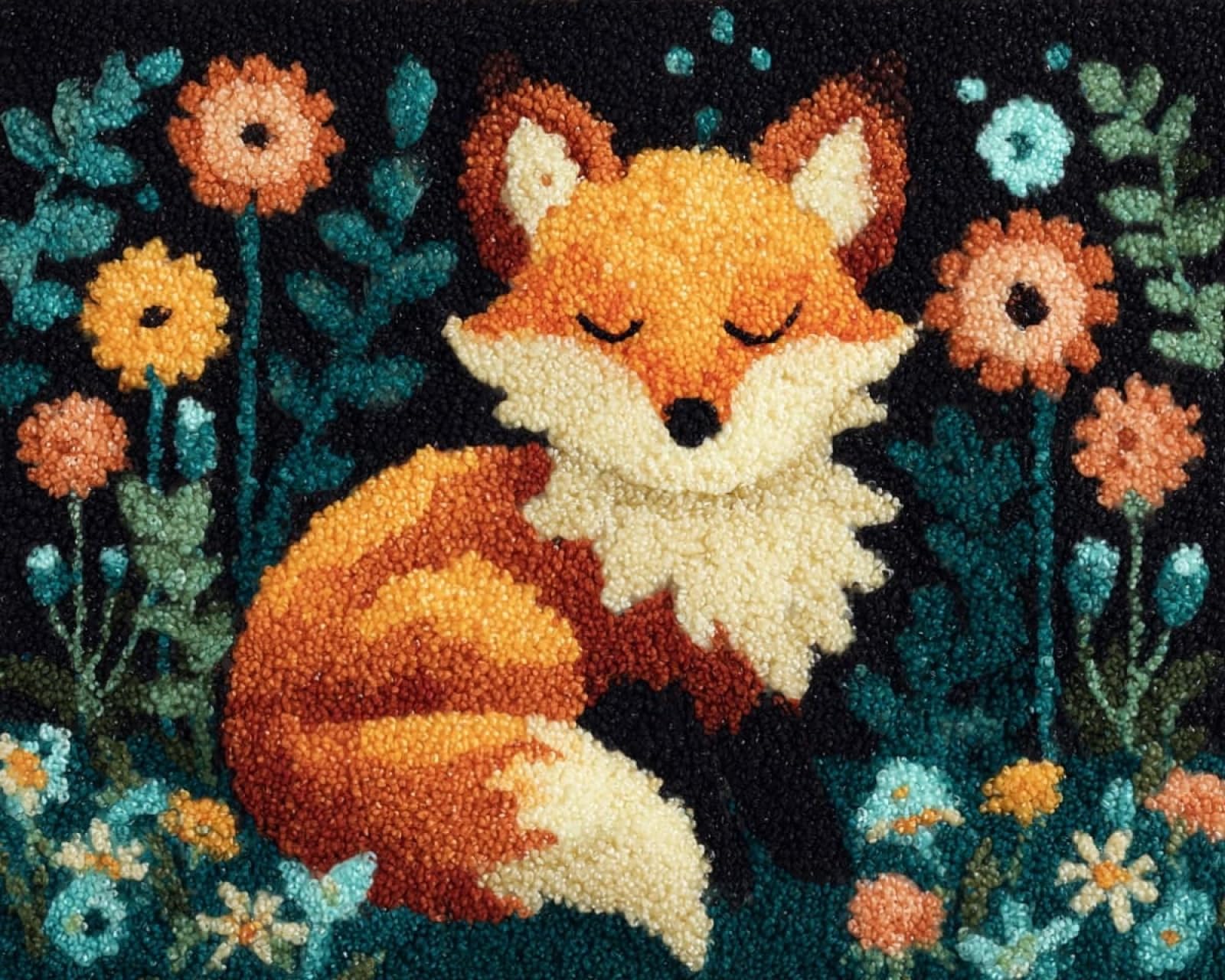 Wallphantom Latch Hook Kits for Adults Rug,Foxes and Flowers,Latch Hook Kits DIY Crochet Handcraft Rug Hooking Kit for Kids and Adults,55x75cm