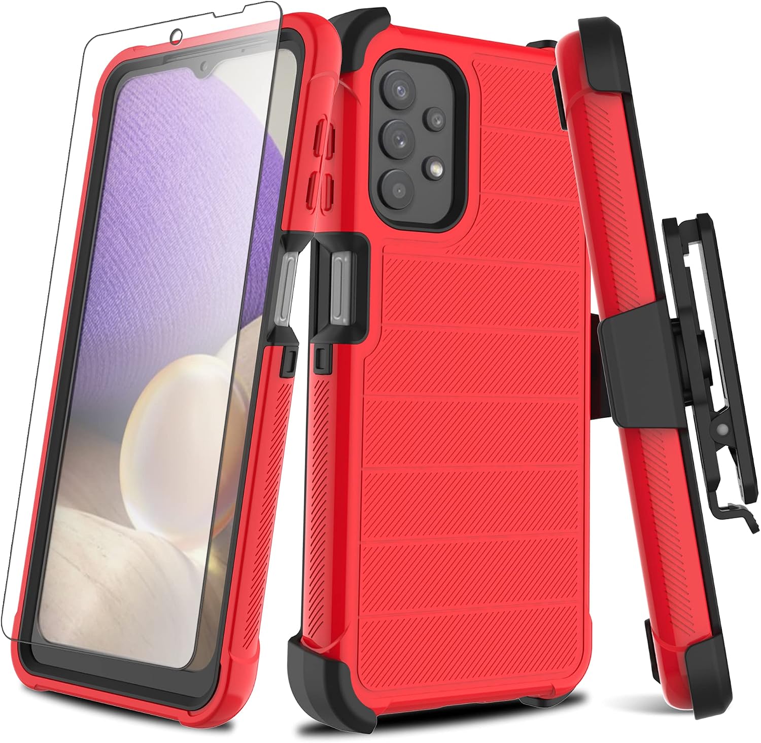 Leptech for Galaxy A32 5G Case with Soft TPU Screen Protector, [Holster Series] Full Body Heavy Duty Armor Protective Phone Cover with Kickstand Belt Clip Case for Samsung Galaxy A32 5G 6.5" (Red)