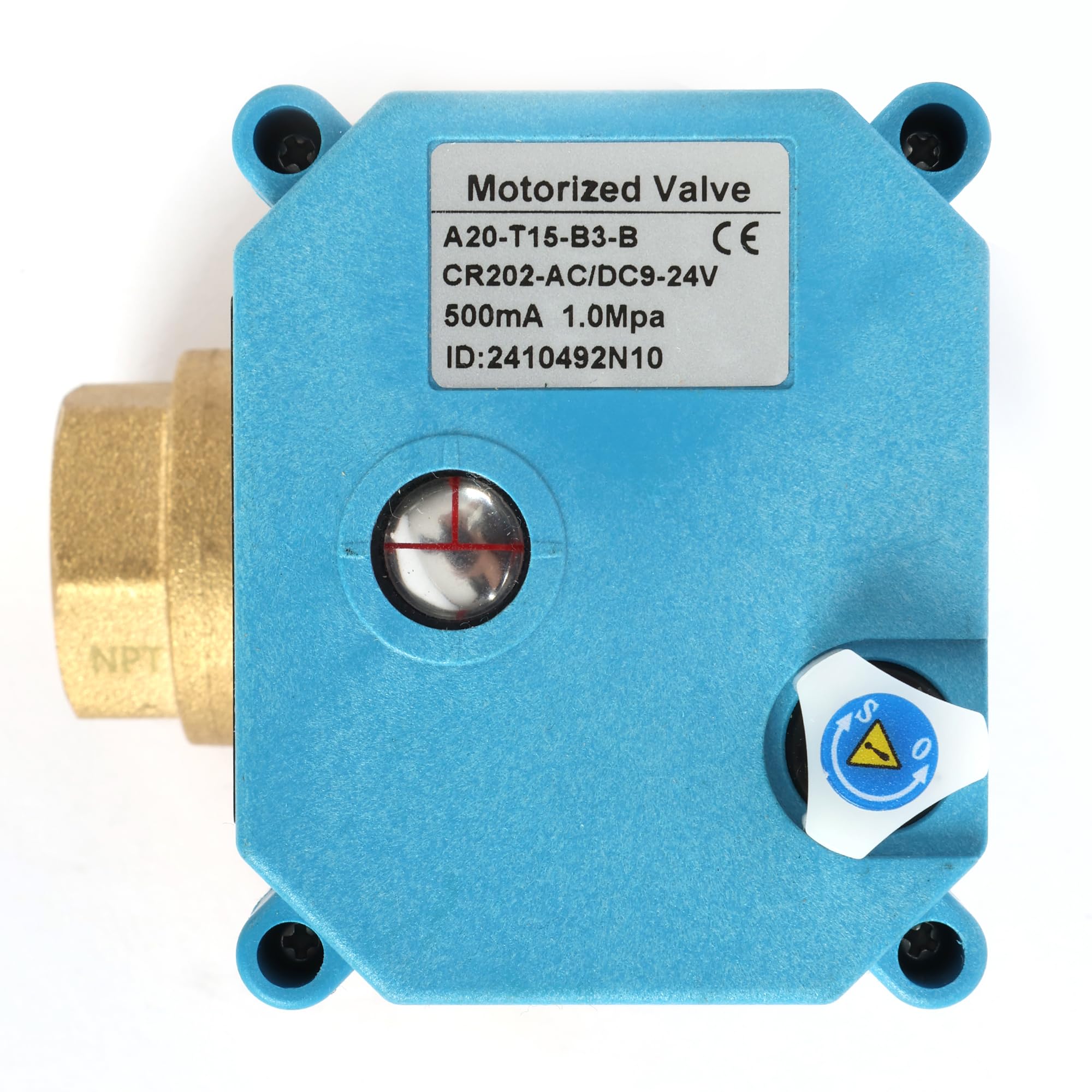 U.S. Solid Válvula motorizada 3 vías latón: tipo T - eléctrica válvula con función manual, puerto estándar (1/2", 9-24V AC/DC)
