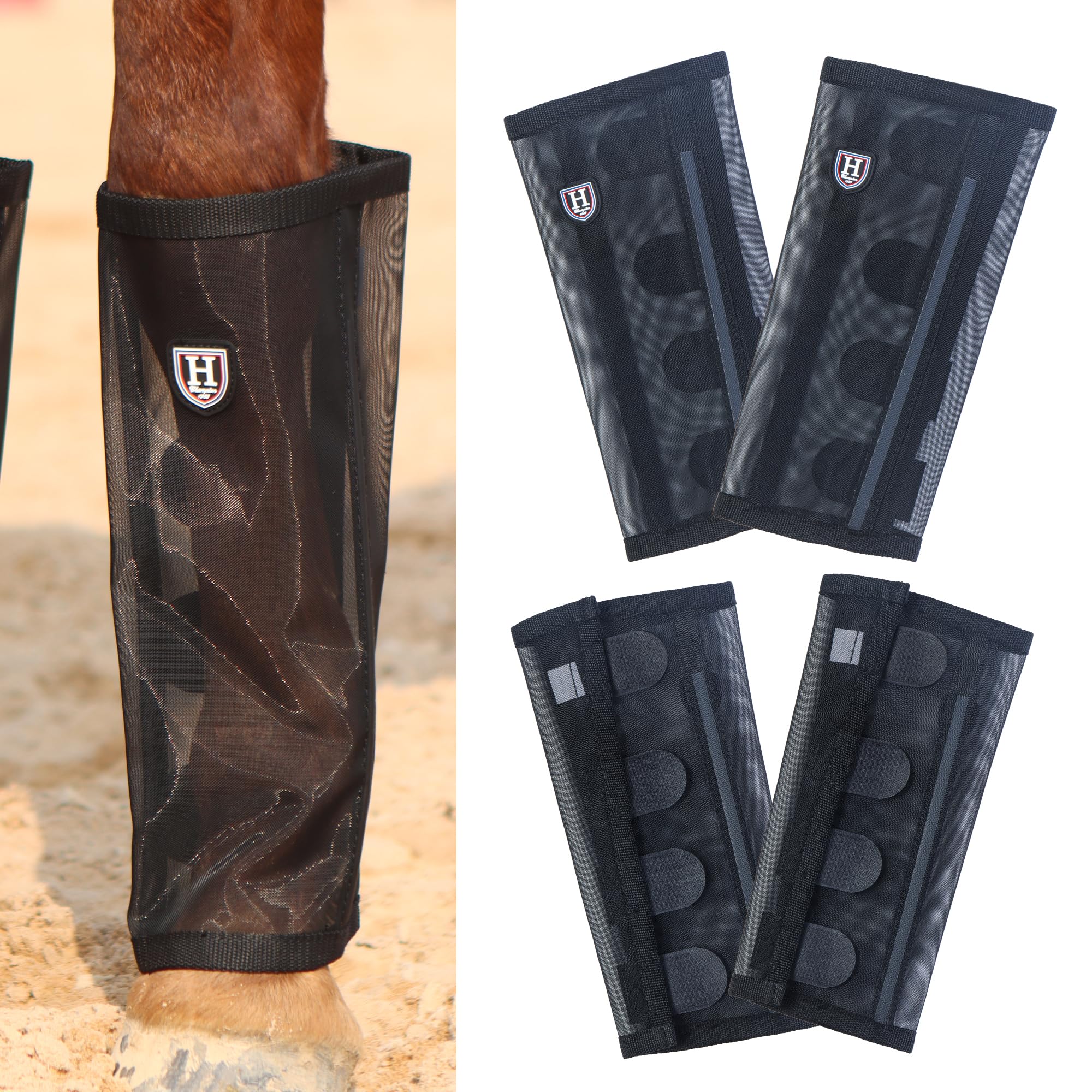 Harrison Howard Loose-Fitting Horse Fly Leggings Breathable, Tear-Resistant Fine Mesh Leg Guards Stay-on Comfortable Fly Boots (Set of 4)
