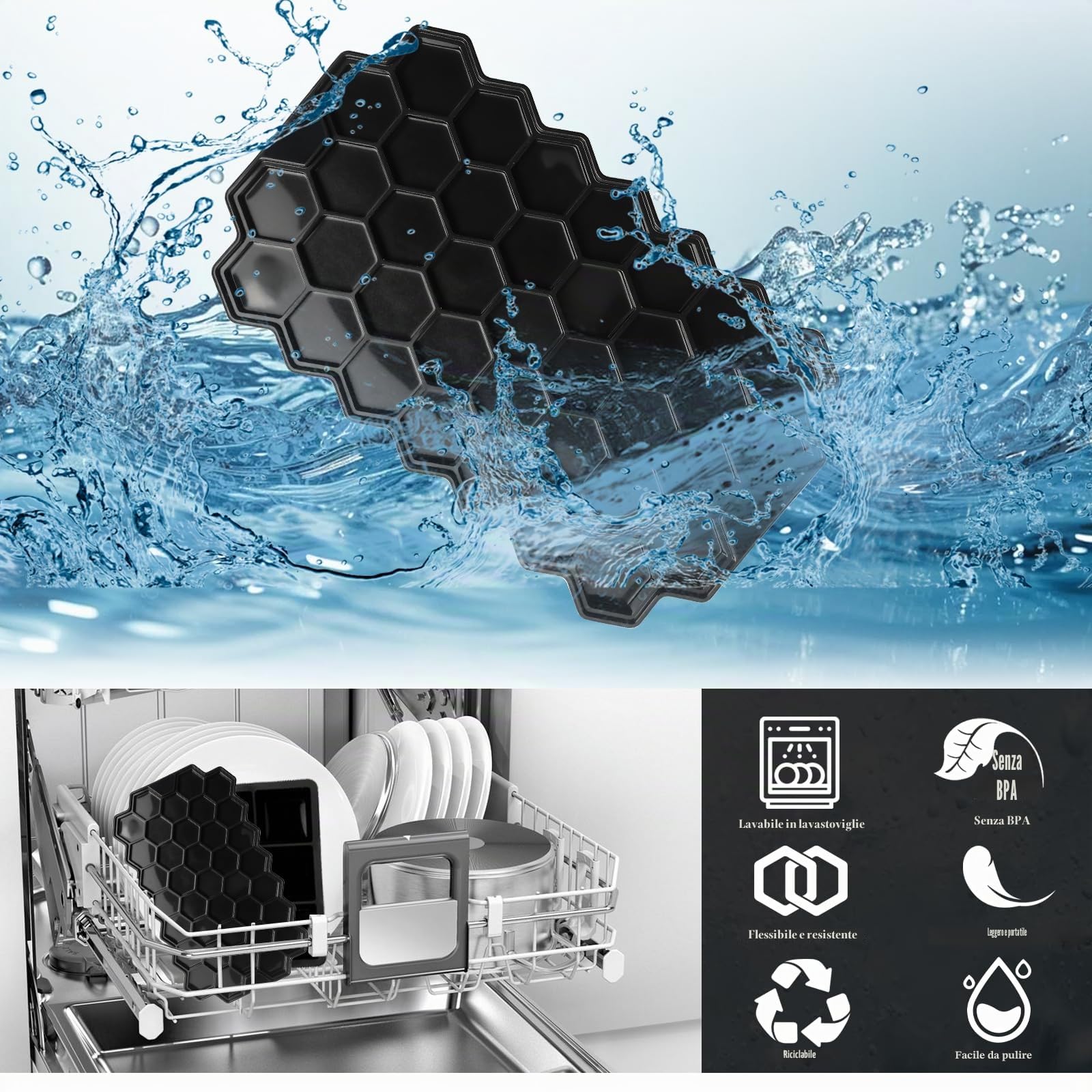 Cubetti Ghiaccio Silicone con Coperchio, 4 Pezzi Stampo Ghiaccio, Forme Ghiaccio Silicone, Formine Ghiaccio, Stampini Ghiaccio