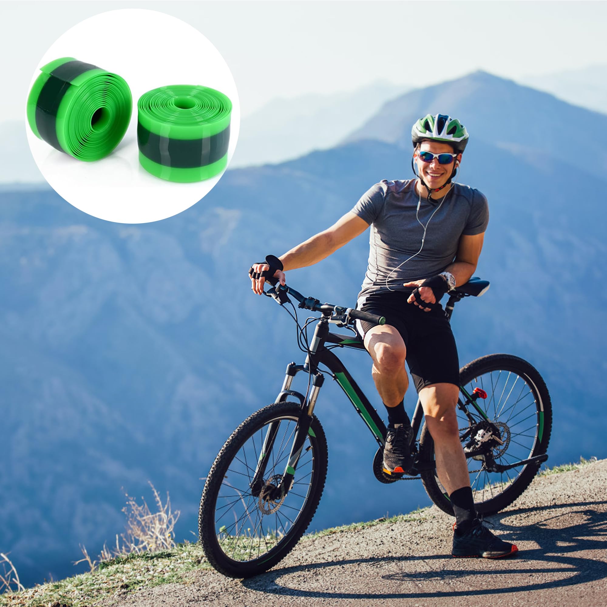 Doublure Anti-Crevaison Vélo Lot 2 - Bande TPU Protection Pneus 230x3,8 Cm, Vert, Compatible 12 à 29 Pouces BMX VTT Route
