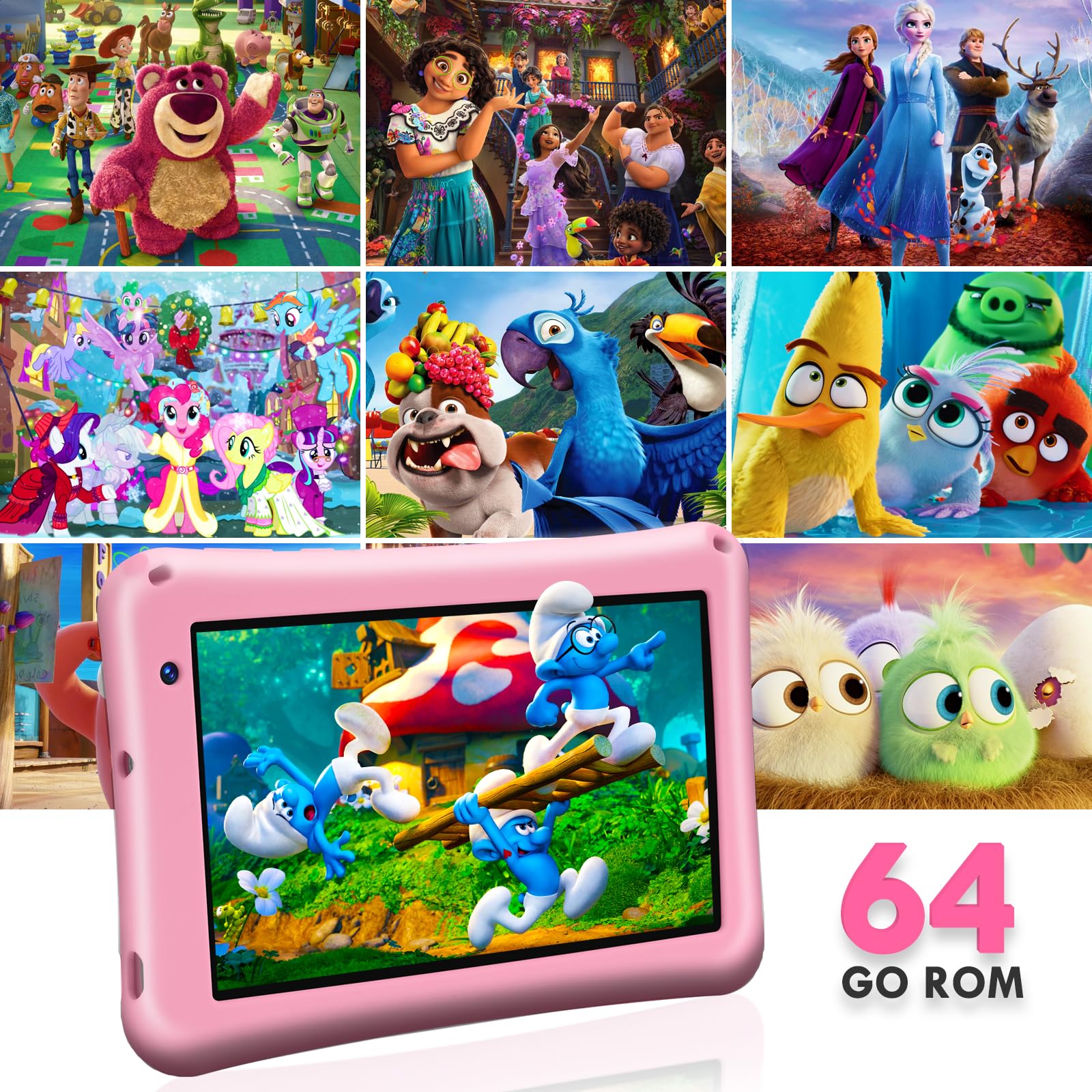 Kindertablet 7 inch, Android 13 tablet, Octa-Core, 8 GB 64 GB (TF 256 GB), batterij 5800 mAh, camera's 5 MP 8 MP, HD-display, kinderbeveiliging, beschermhoes van siliconen voor kinderen (geel