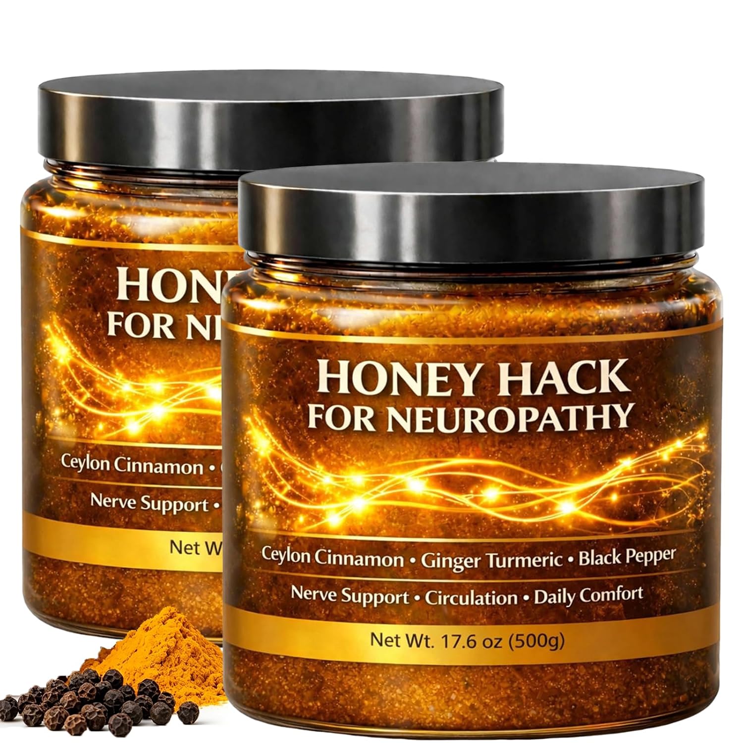 Honey Hack for Neuropathy 500g – Raw Honey with Turmeric, Ginger, Cinnamon & Black Pepper – Ready-to-Use Wellness Paste for Tea, Smoothies & Daily Support (2)